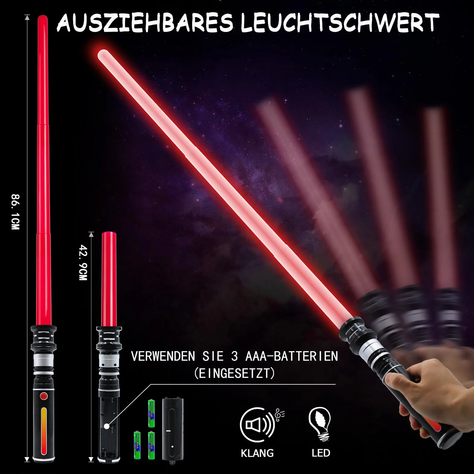 Sabre Laser pour Enfant Extensible avec Son FX Jouet Rouge Star Wars Halloween