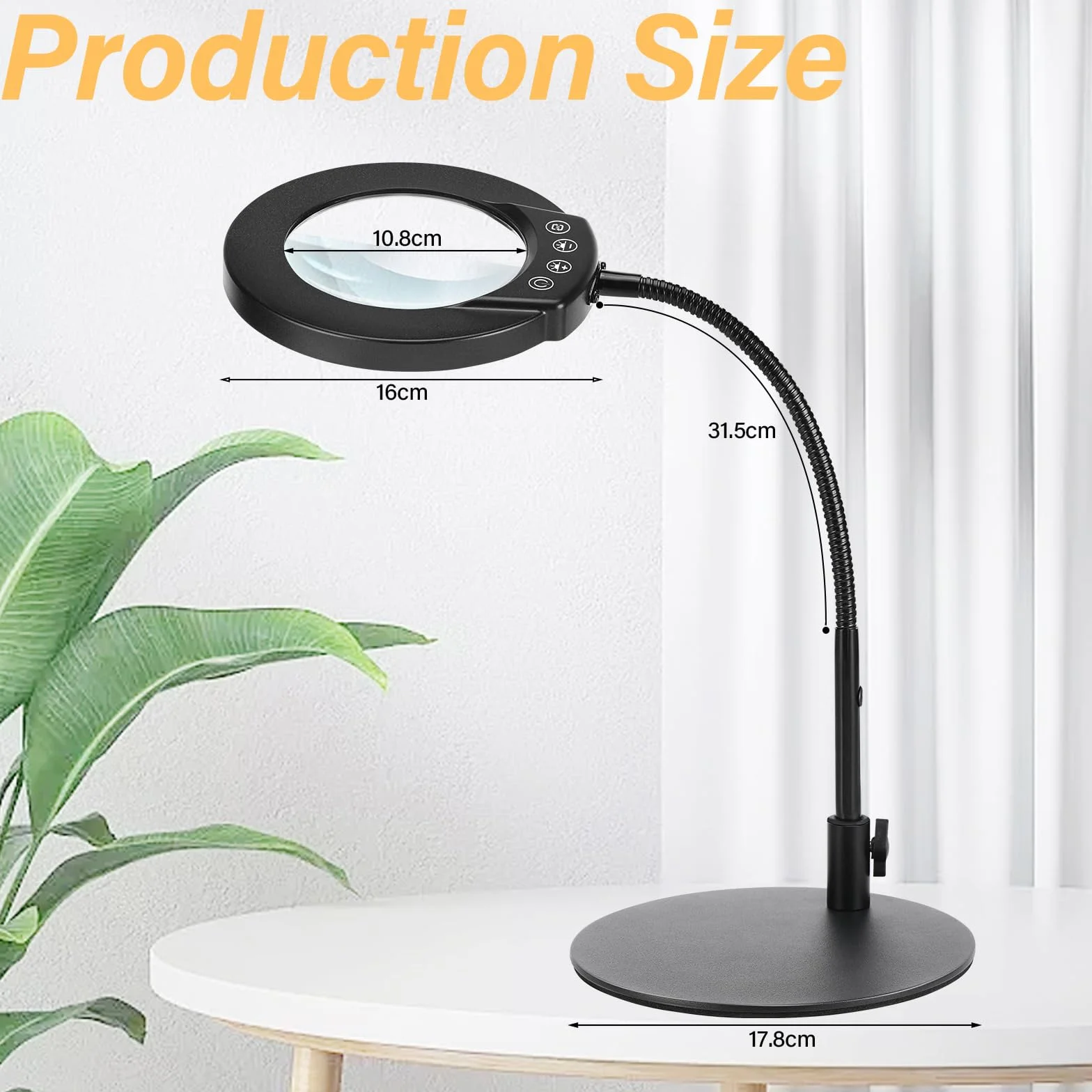 Lampe Loupe sur Pied 10X, 5 Modes de Couleur, Loupe Éclairée à Intensité Variable avec Support