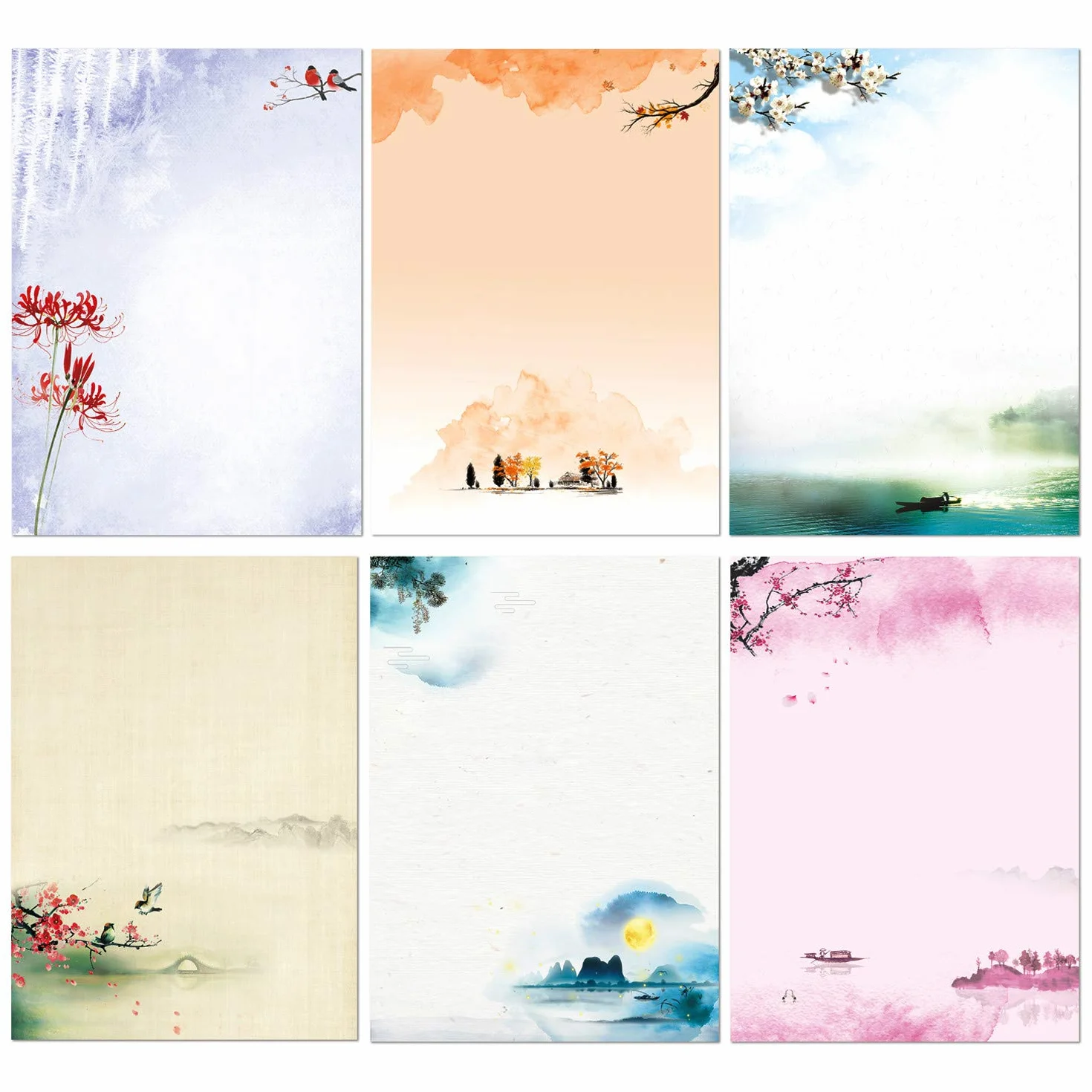 Papier à Lettre Japonais 48 Feuilles 24 Enveloppes Auto-adhésives 6 Assortis pour Imprimante