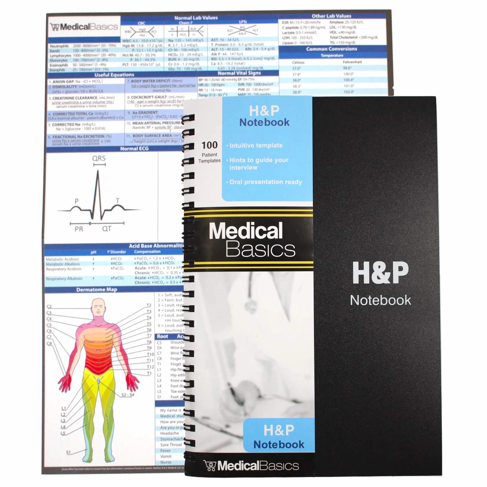 Medical Basics H&P Cahier de notes d'histoire médicale et physique 100 modèles perforés