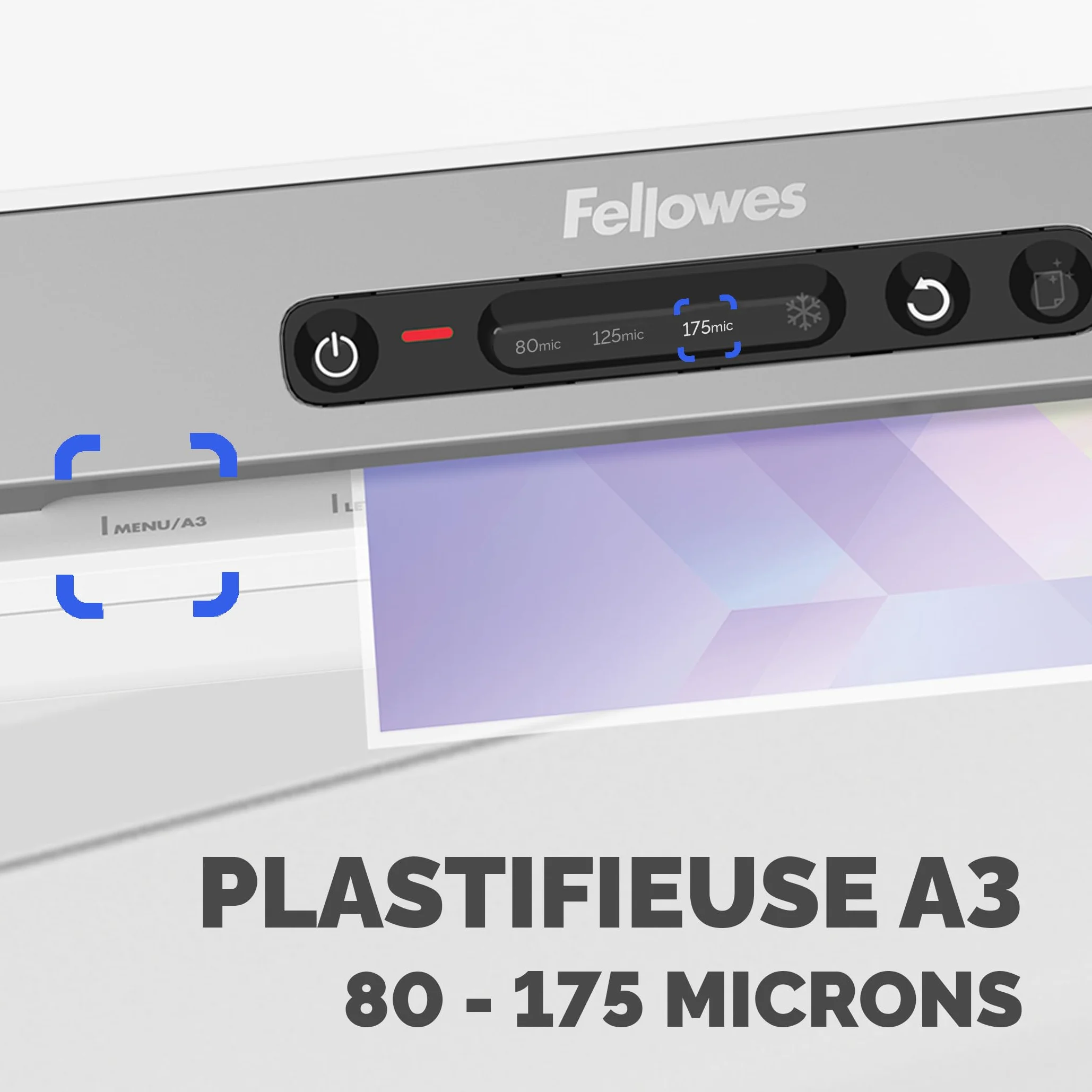 Fellowes Plastifieuse Amaris A3, Chauffe Rapide 1 Min, Arrêt Automatique, Mode Veille, InstaHeat, 80-175 Microns, 10 Pochettes A4