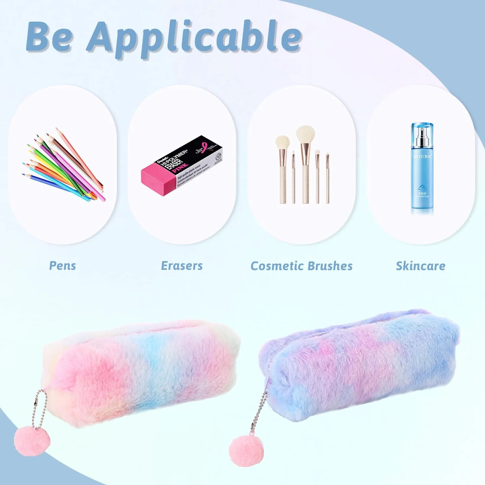 Lot de 2 Trousse à Crayons en Peluche Arc-en-Ciel - Trousse Souple Grande Capacité pour Enfants - Rose, Violet