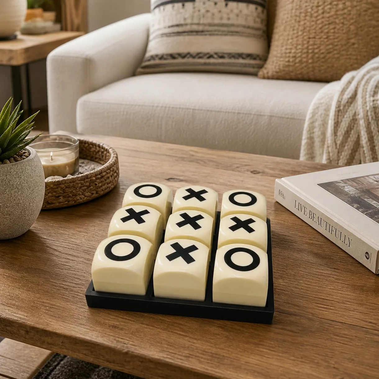 Jeu de Morpion en Résine – Tic Tac Toe Design Moderne Noir & Blanc – 18 cm