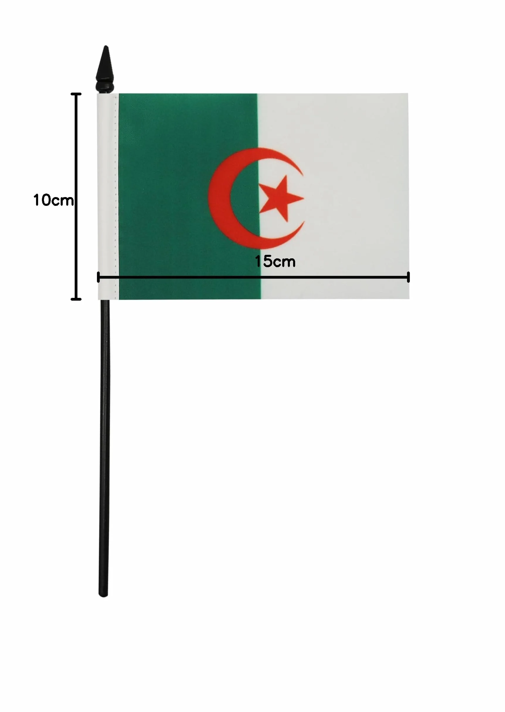 Drapeau De Table Algérie 15x10 cm Mini Drapeau Algérien De Bureau Polyester Hampe 25cm Socle Plastique Noir