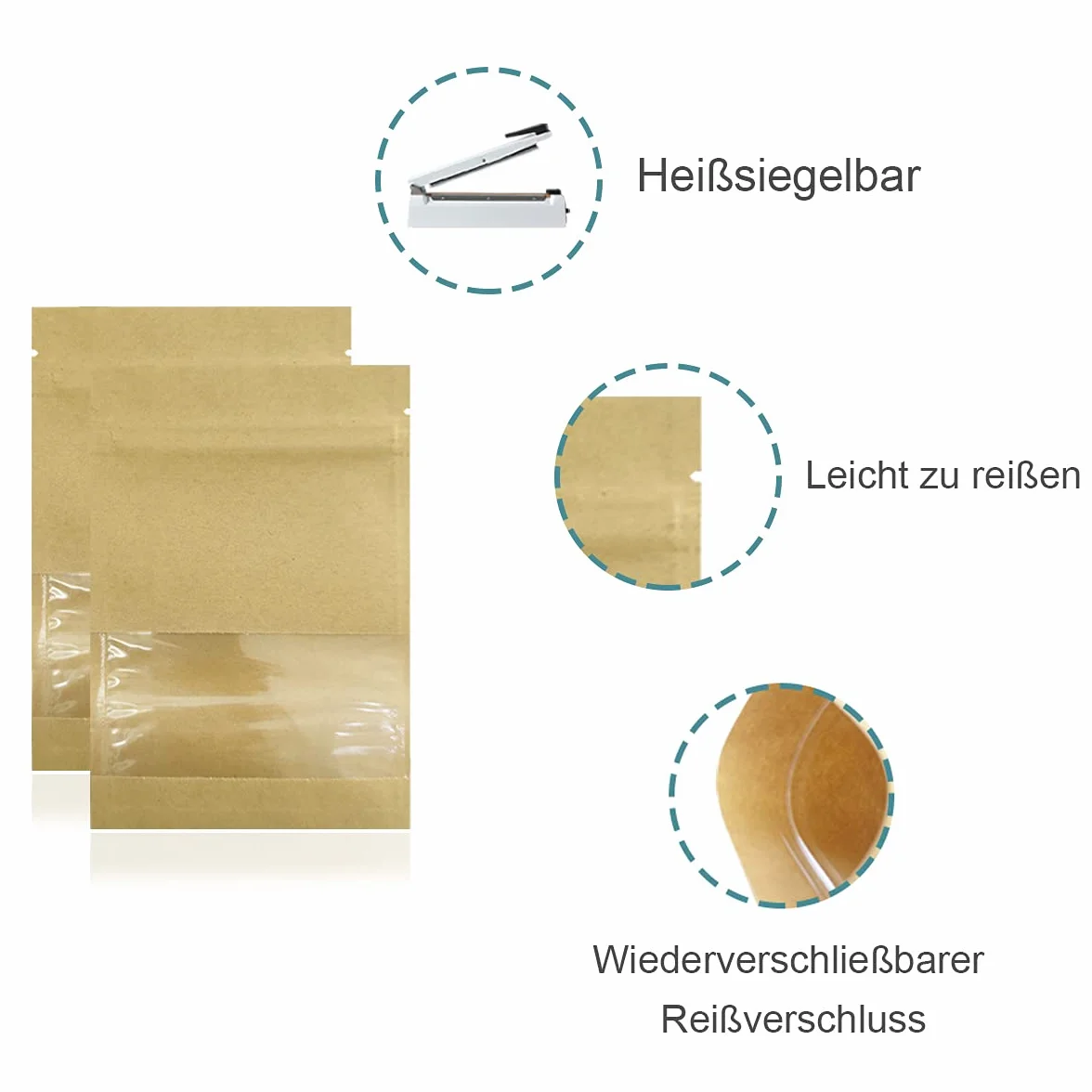 Papier Kraft Brun Sac Refermable Enveloppe Graines Fenêtre Transparente Thermoscellé 7x9cm 100 Pack
