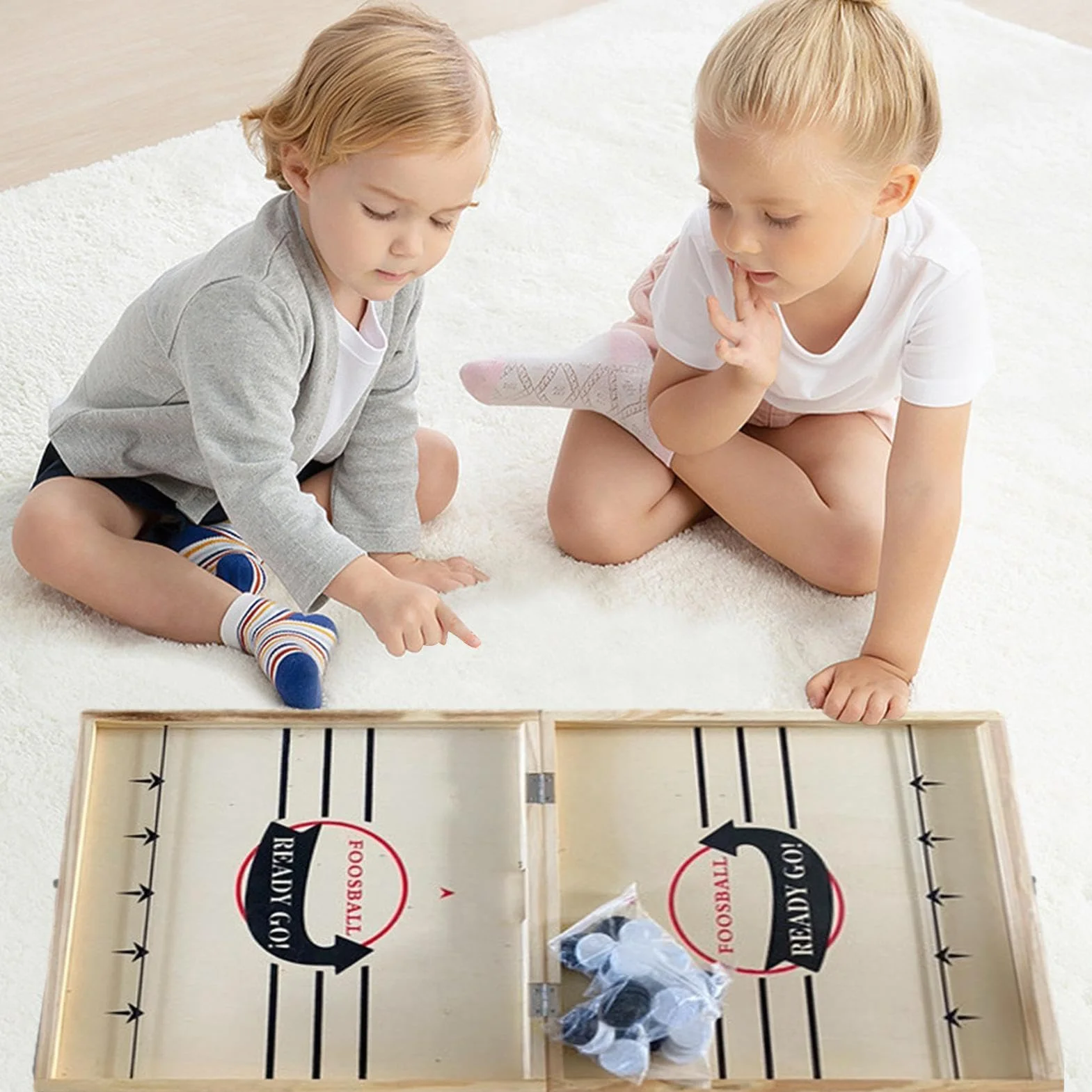 Teksome Jeu de Société de Hockey en Bois Pliable et Portable, Jeu de Rondelle Rapide