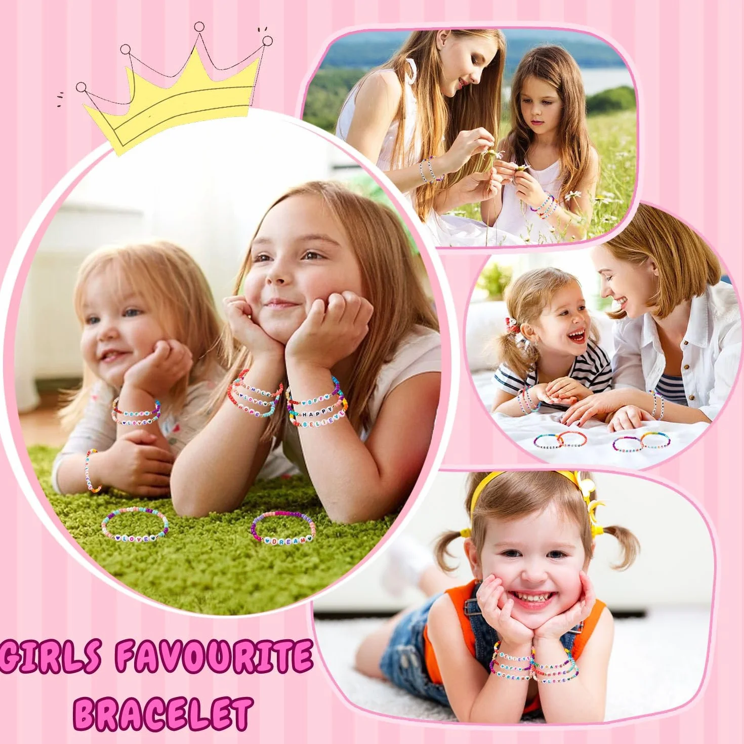 Bracelets Enfant Perles Princesse Élastiques Réglables Lot 12 Pcs Cadeau Anniversaire Filles