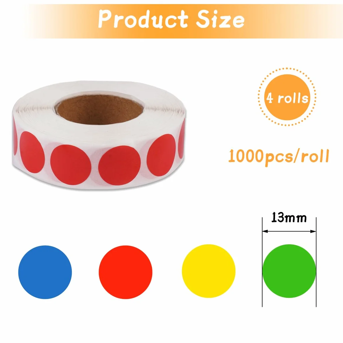 Gommettes Autocollantes Rondes Multicolores 13 mm 4000 Pièces 4 Rouleaux pour Tri Bureau Marquage Bricolage