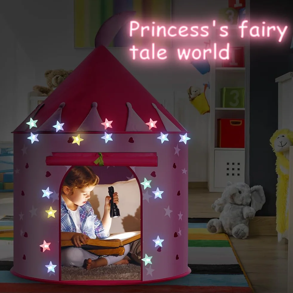 HOTUT Tipi Tente de Jeu pour Enfant avec Étoiles Lumineuses - Tente Pop-Up Portable Cabane Intérieur Extérieur
