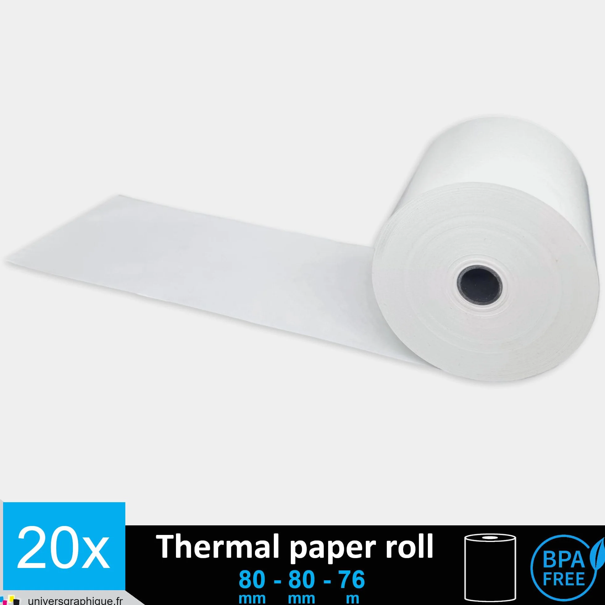 Bobines Papier thermique 80 mm pour EPSON TM-T20II SERIES WELQUIC recharge standard TPV rouleau 80 x 80 x 12 mm 50g