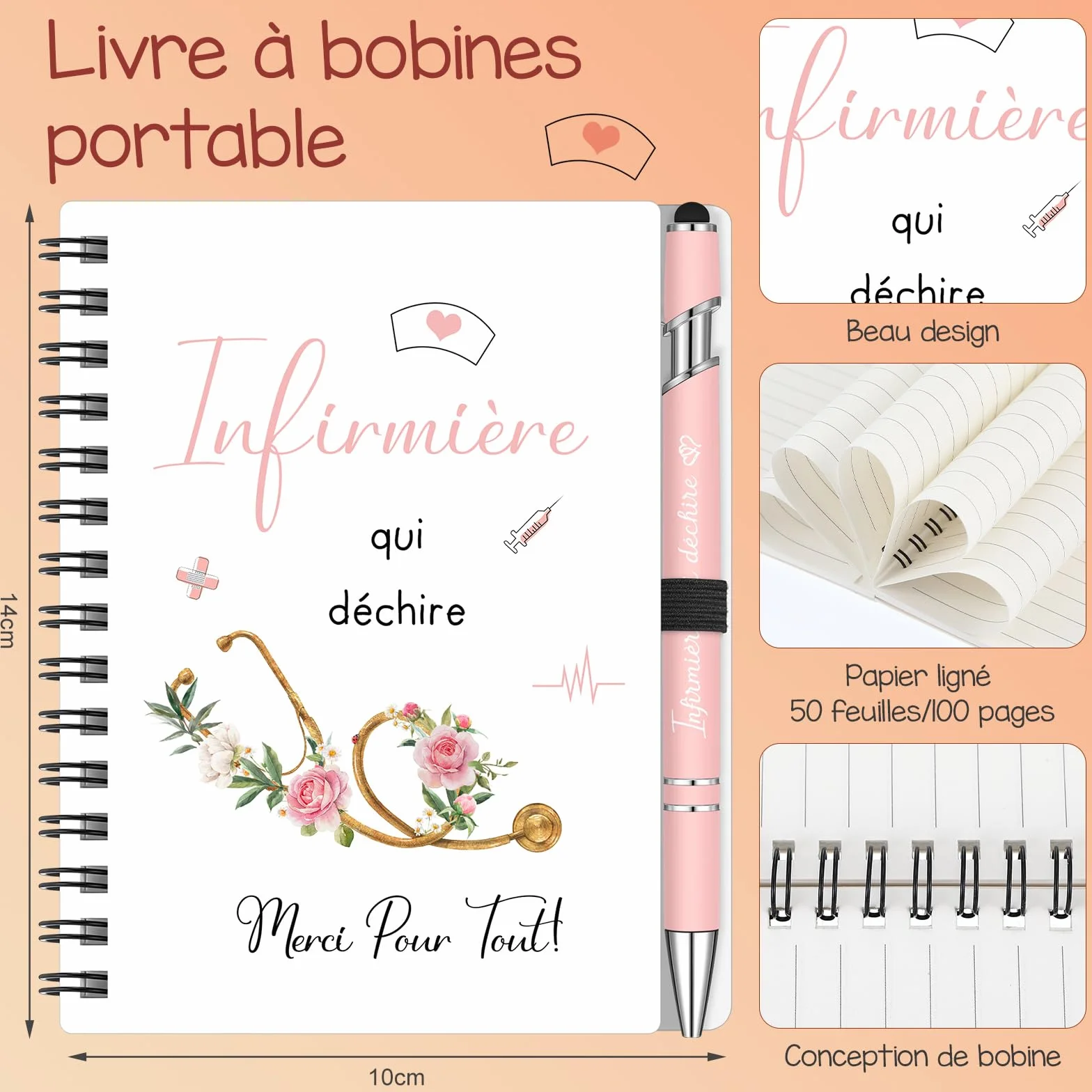 Sinmoe Cadeaux pour Infirmière Mini Bloc-Notes Porte-Clés Stylo à Bille Infirmière Qui Déchire