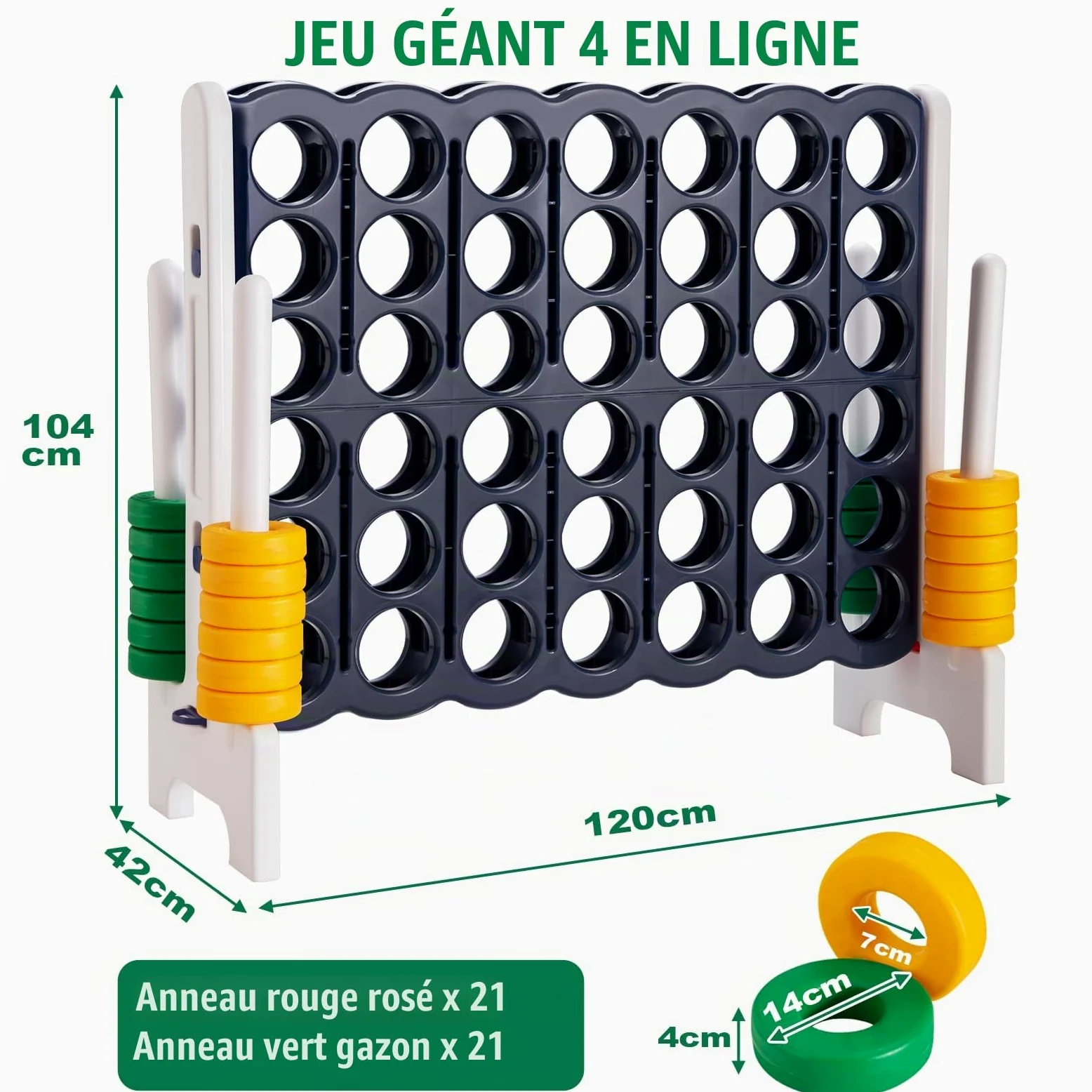 HOMASIS jeu Énorme de 4 en raye, stratégie avec 42 anneaux & curseur, jouet en ligne pour enfants et adultes en plein air (blanc)