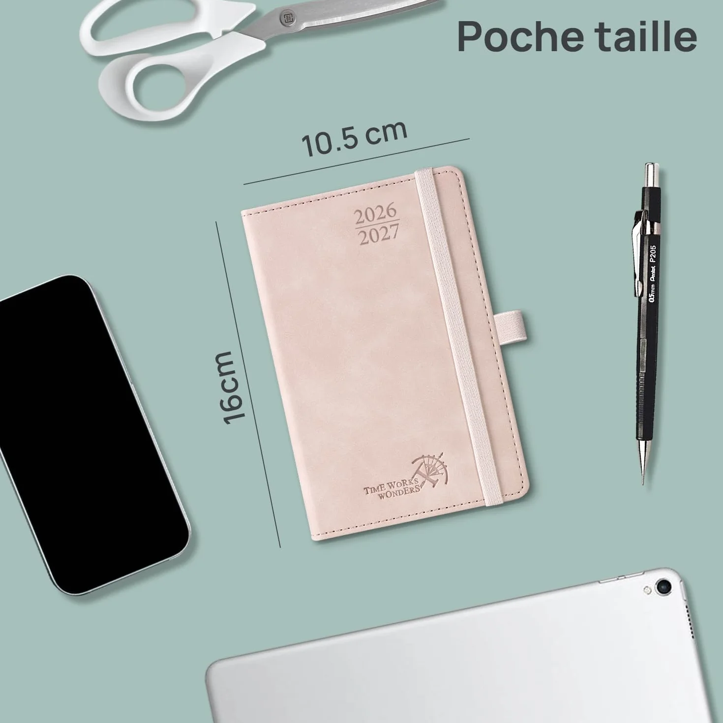 POPRUN Agenda De poche 2026 2027 A6 Semainier 16 x 10,5 cm Couverture Souple PU Cuir Papier 80g/m² Magenta