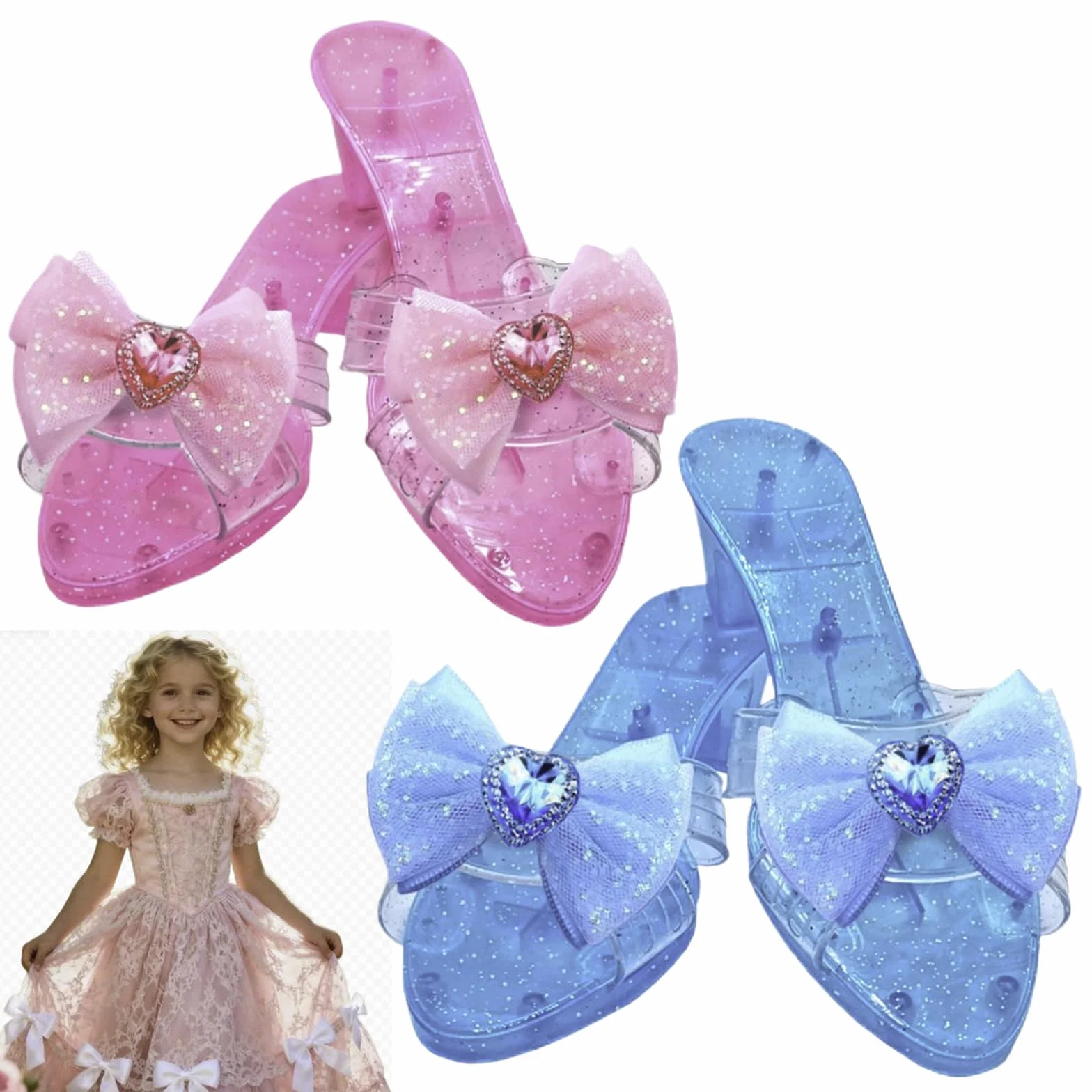 Chaussures Princesse Fille avec Talons Hauts Crystal pour Cosplay, Scène et Danse