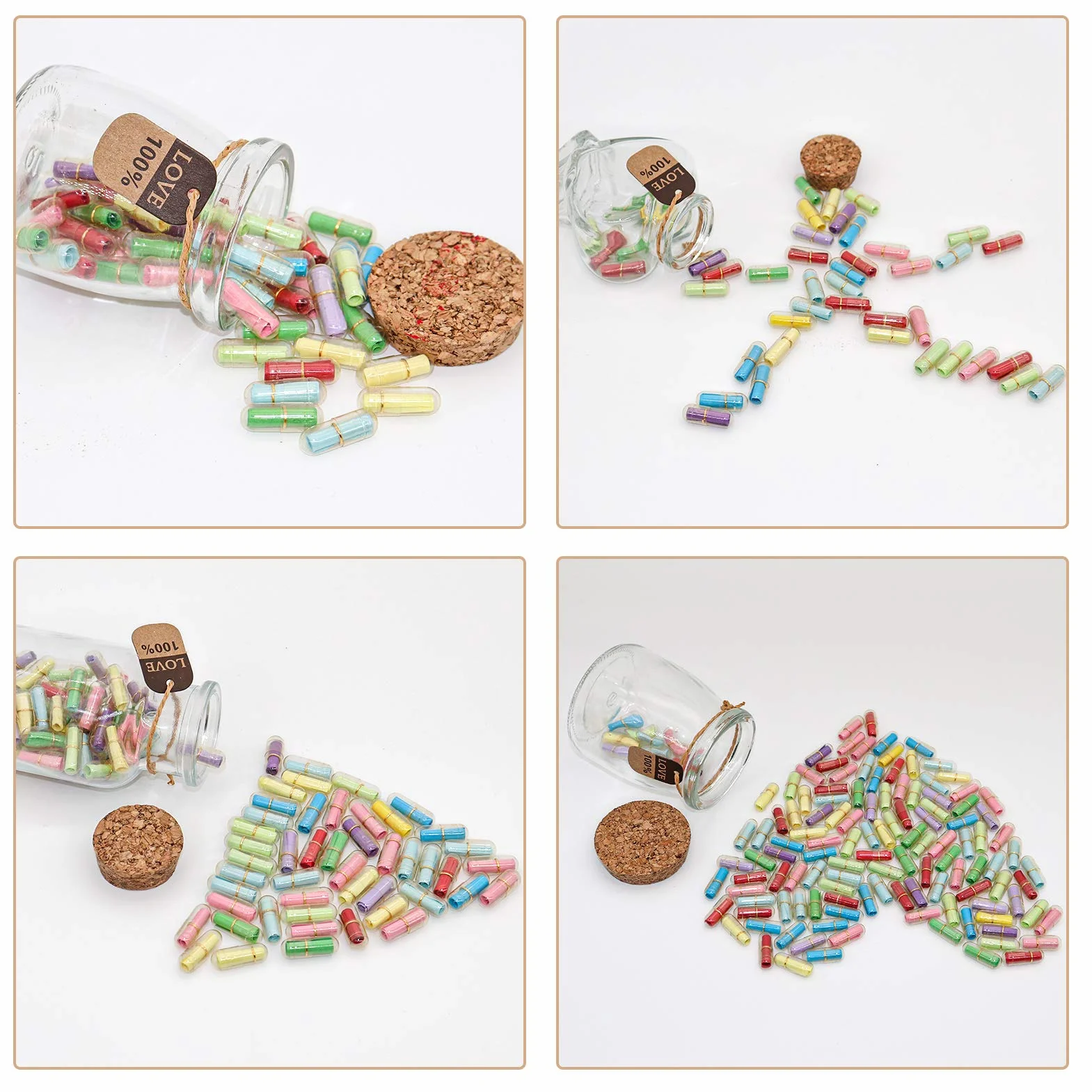 Lot de 60 lettres en forme de capsule avec message dans une bouteille, cadeaux pour anniversaire, Noël