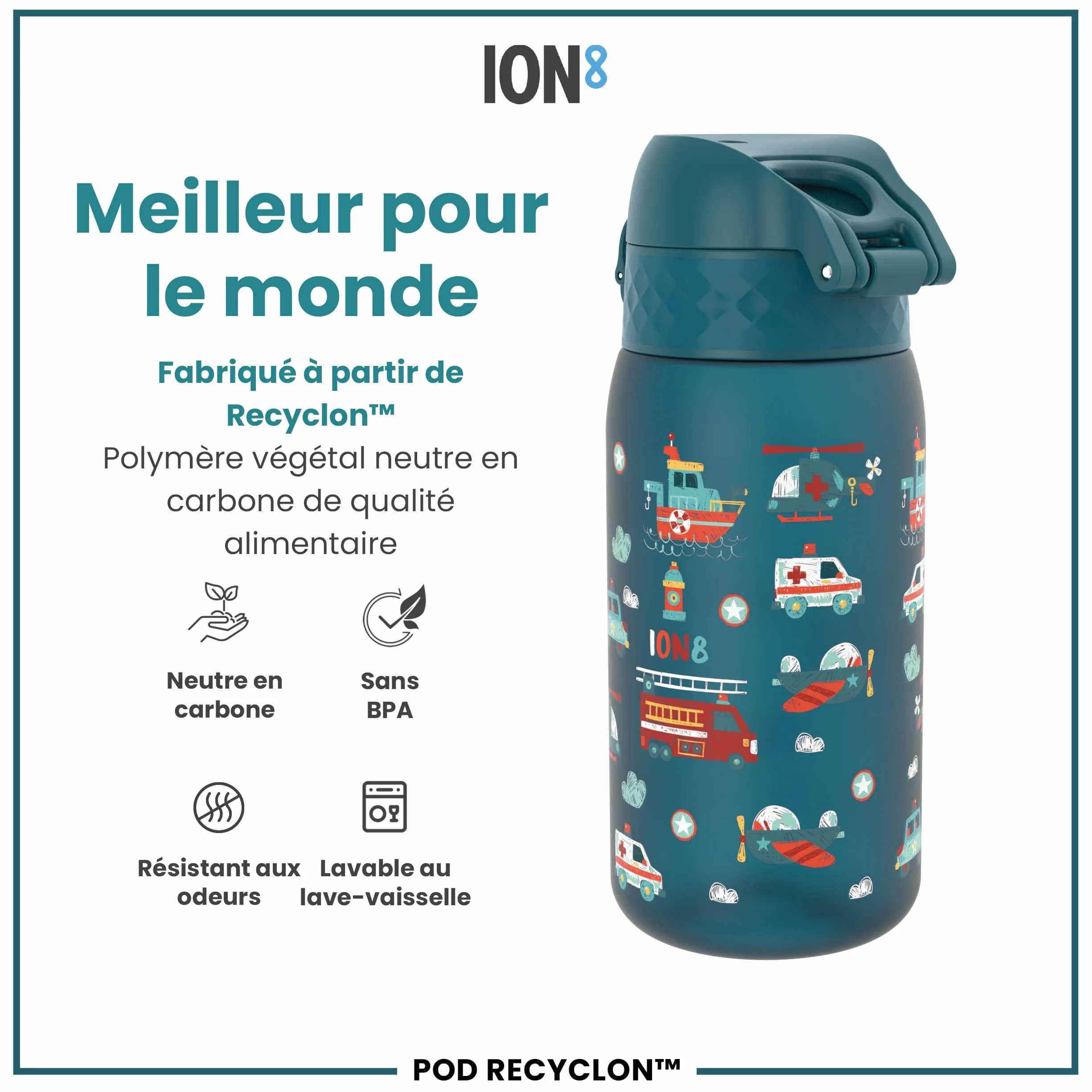 Ion8 Gourde Enfant 350ml Anti-Fuite Verrouillage Sécurisé Sans BPA Lave-Vaisselle