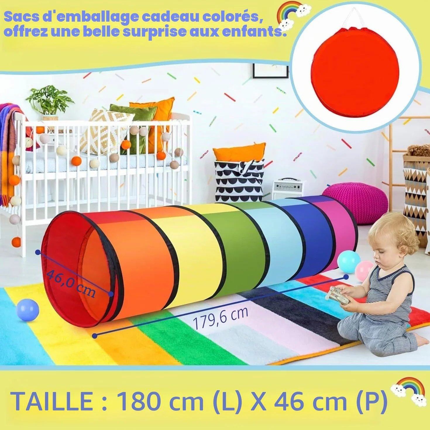 Tente de Tunnel de Jeu d'enfants 180cm LATERN Pop-Up Pliable Intérieur Extérieur