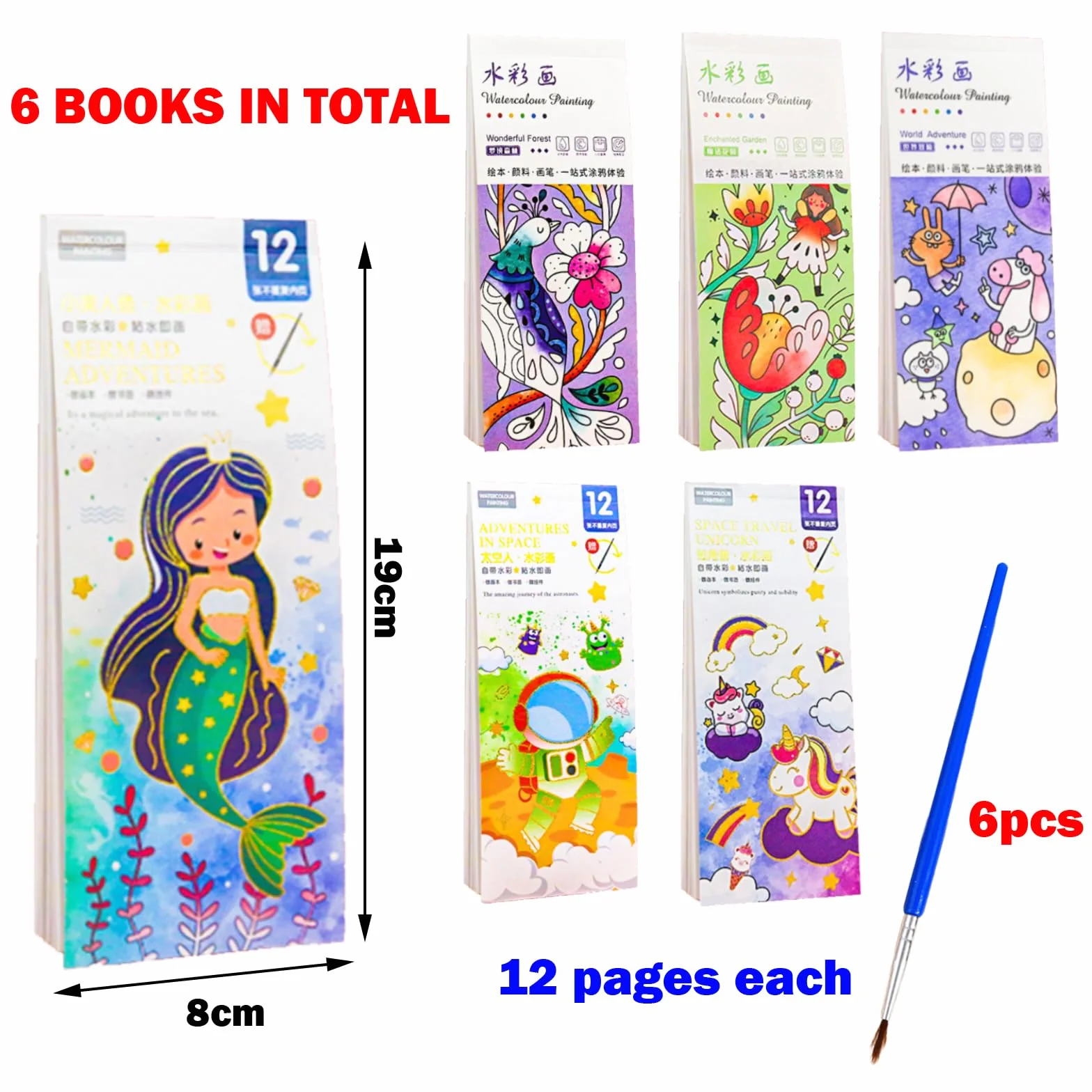 Livre Peinture Aquarelle avec Pinceau Réservoir D'eau, Livre Coloriage Enfant A5 72 Pages