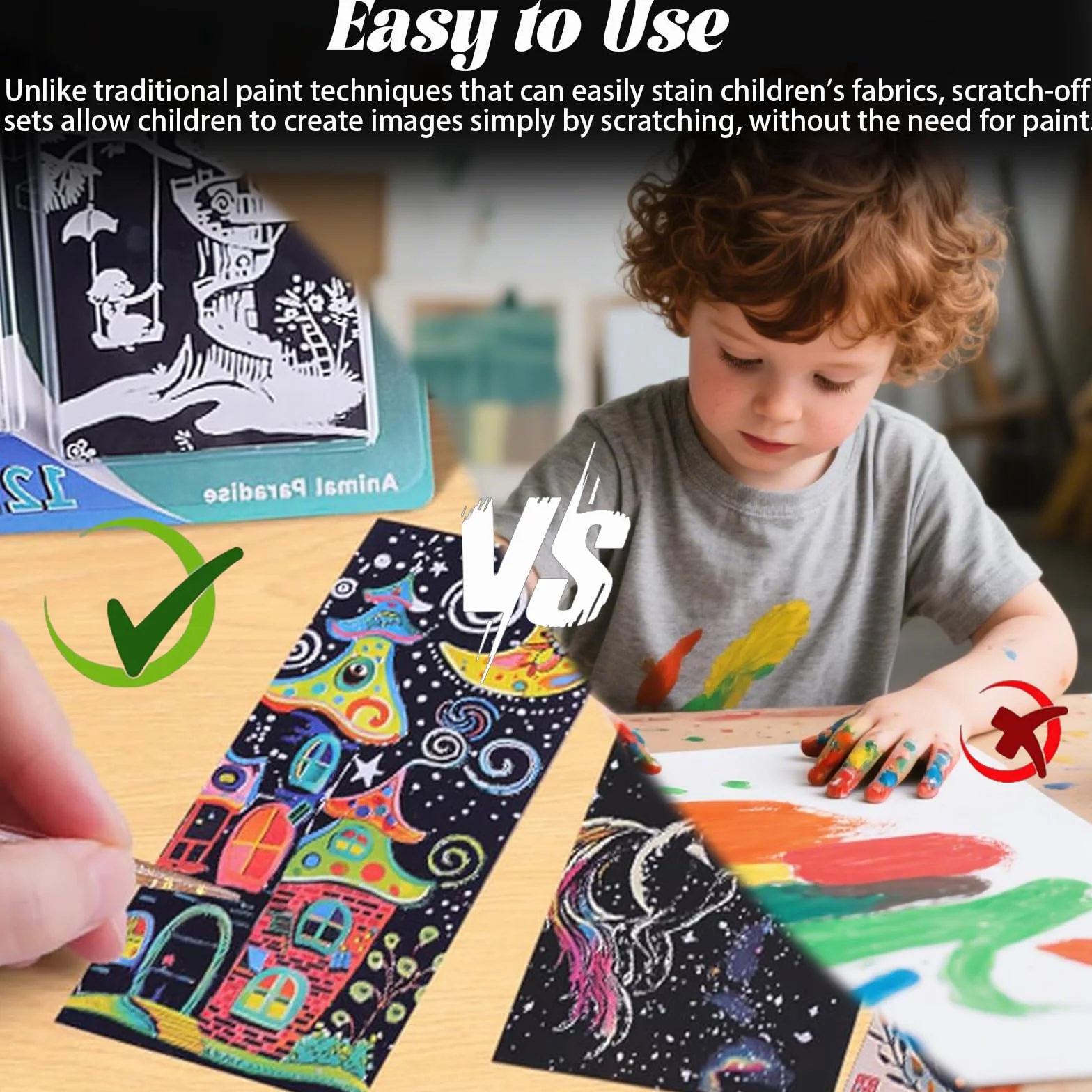 Carte à Gratter Enfant 24 Pièces + 2 Stylos Dessin Gratter Rainbow Painting Sketch Activité Manuelle