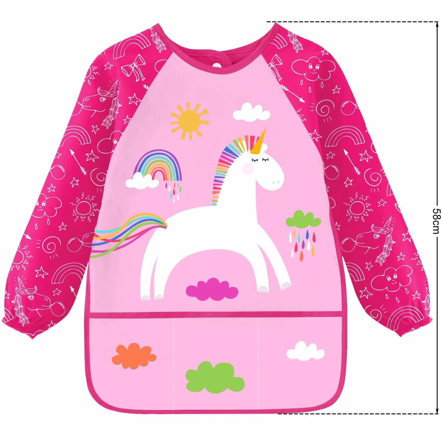 Tablier Peinture Enfant 3-8 ans Licorne Dinosaures Manchon 3 Poches Longueur 58cm