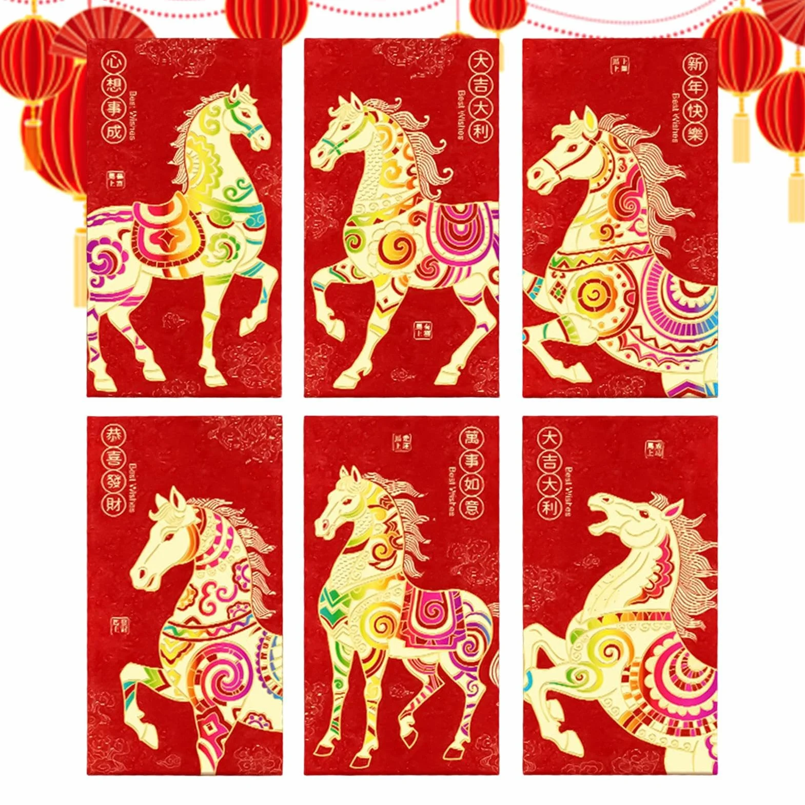 Enveloppe Rouge Chinoise Nouvel An Chinois 6 Pièces Grand 2026 Paquet Argent Rouge Feuille Année Cheval