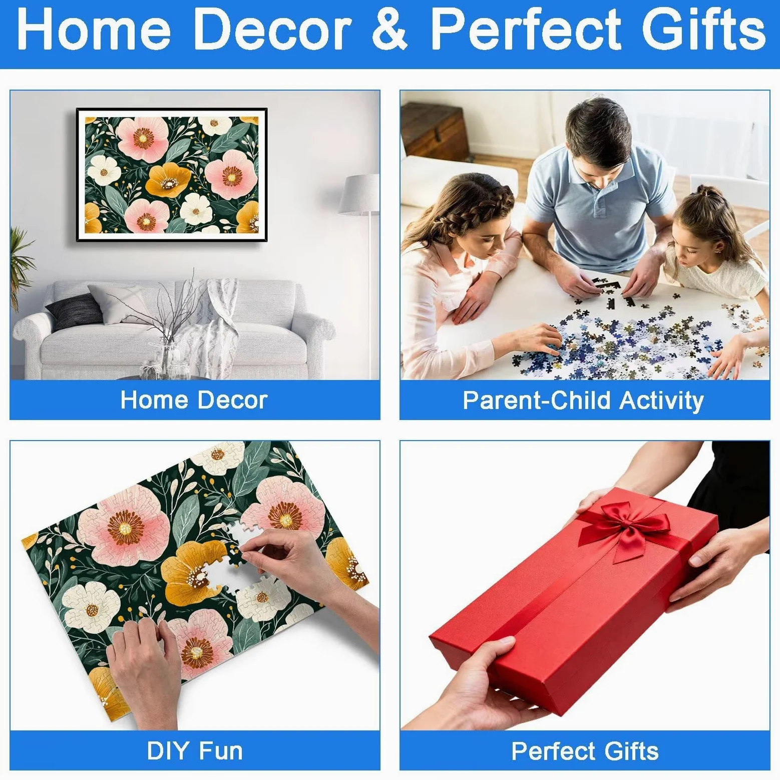 Puzzle 3000 Pièces Fleur, Puzzle 3000 Pièces Adultes/Enfants, Puzzles Bois avec Une Boîte d'emballage Exquise, Jeu Éducatif Puzzles Fleurs Sauvages, Decoration Maison, Cadeau Femme et Homme, -7163