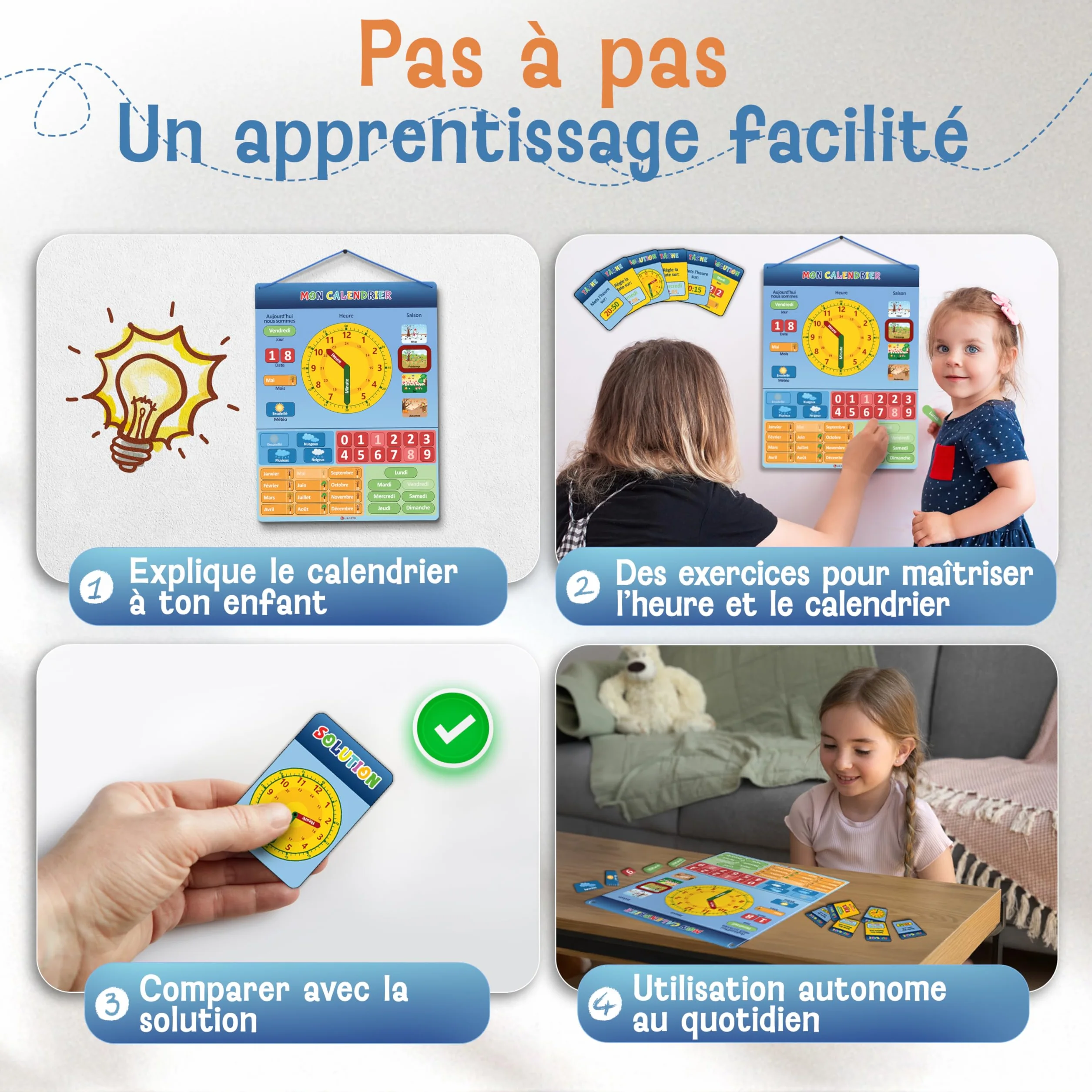 LIKARTO Mon Premier Calendrier – Jeu Éducatif Magnétique pour Enfants avec 36 aimants – 42x32cm