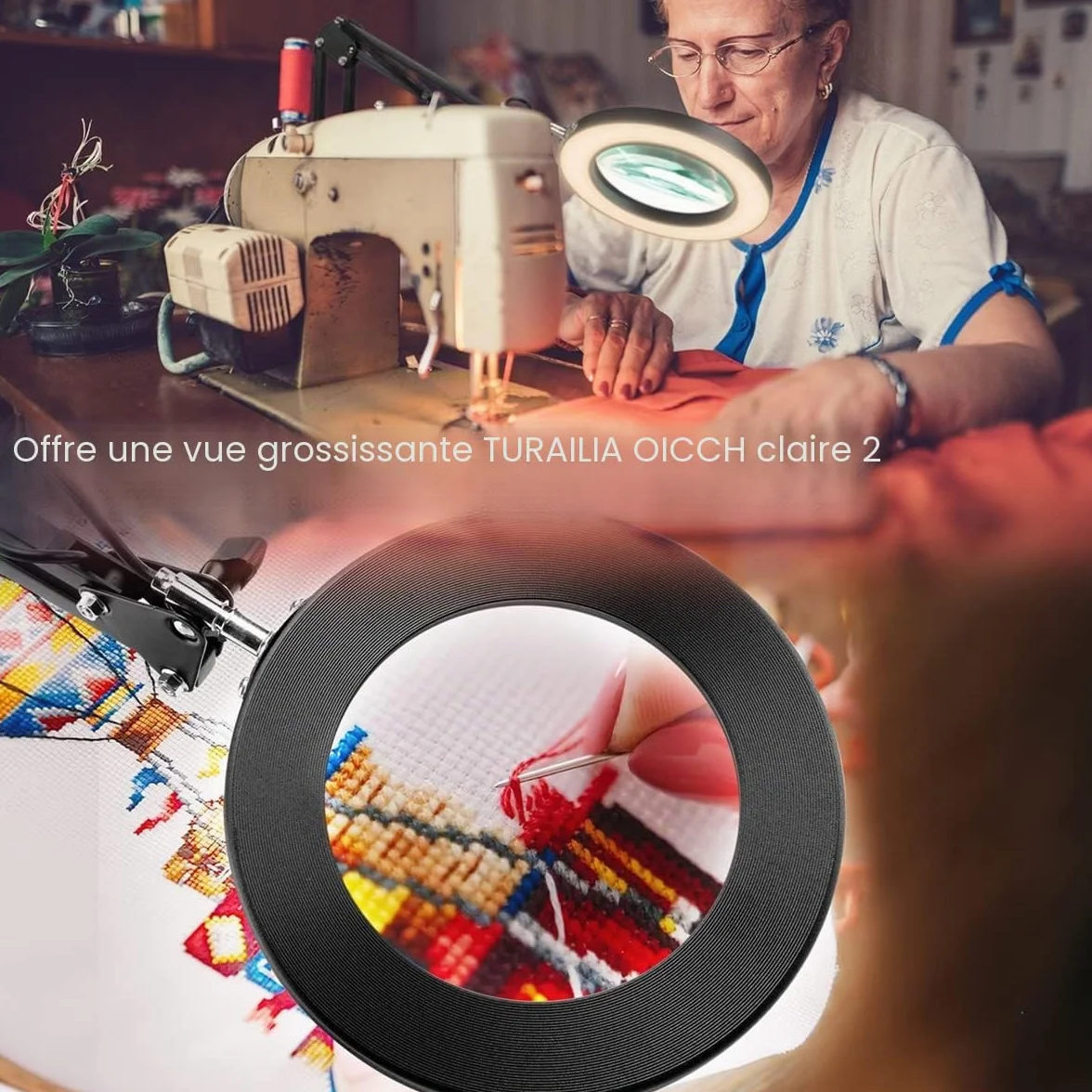 Lampe Loupe de Bureau avec LED 10X, Bras Pivotant Réglable, Pince Métal, 3 Modes Couleur, 10 Niveaux Luminosité
