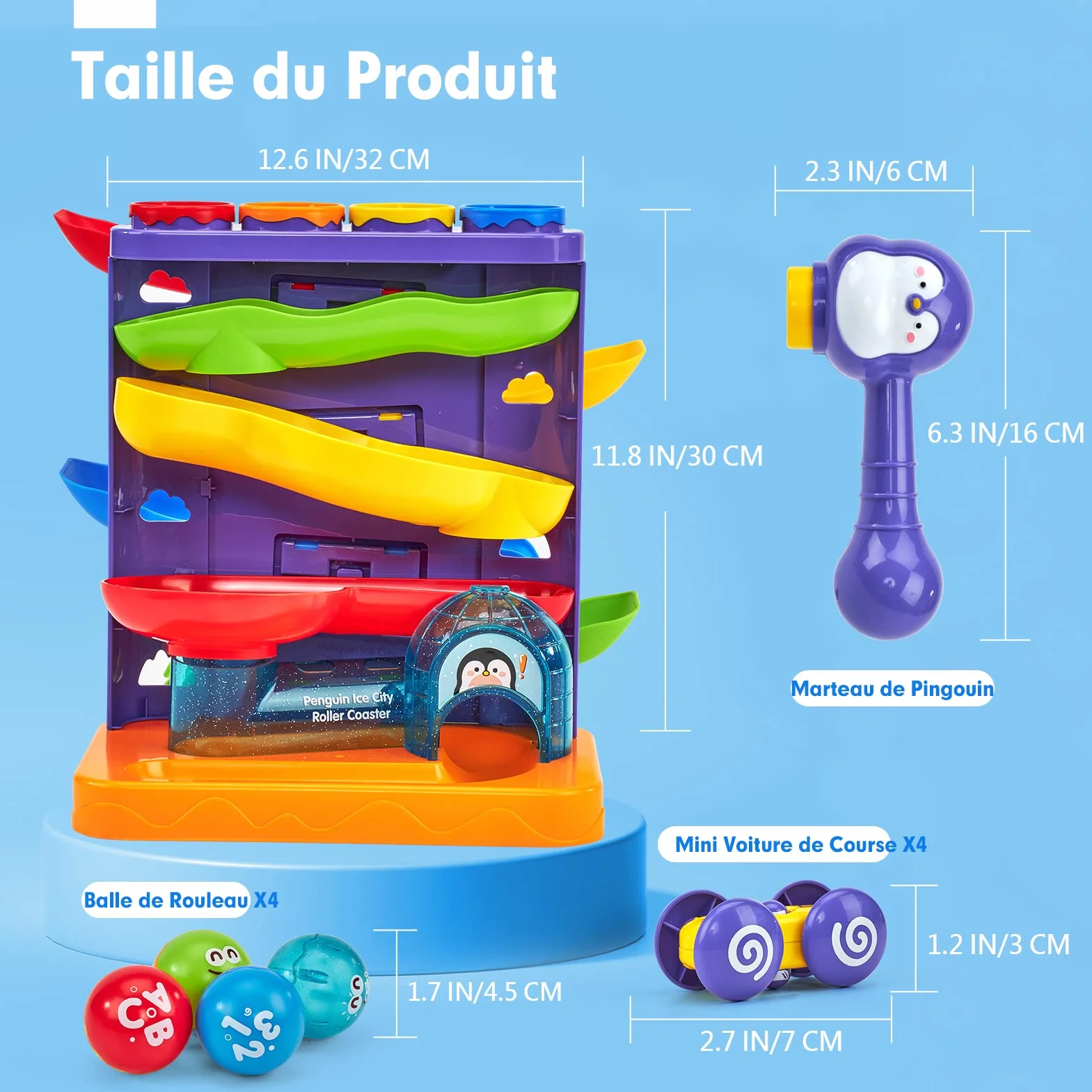 Jouet Bebe 1 an 2 En 1 Circuit Voiture & Pound A Ball Jouet Enfant 1 2 Ans avec Marteau et Balle, Jouets Éveil Montessori pour Garçon Fille 1 2 3 Ans