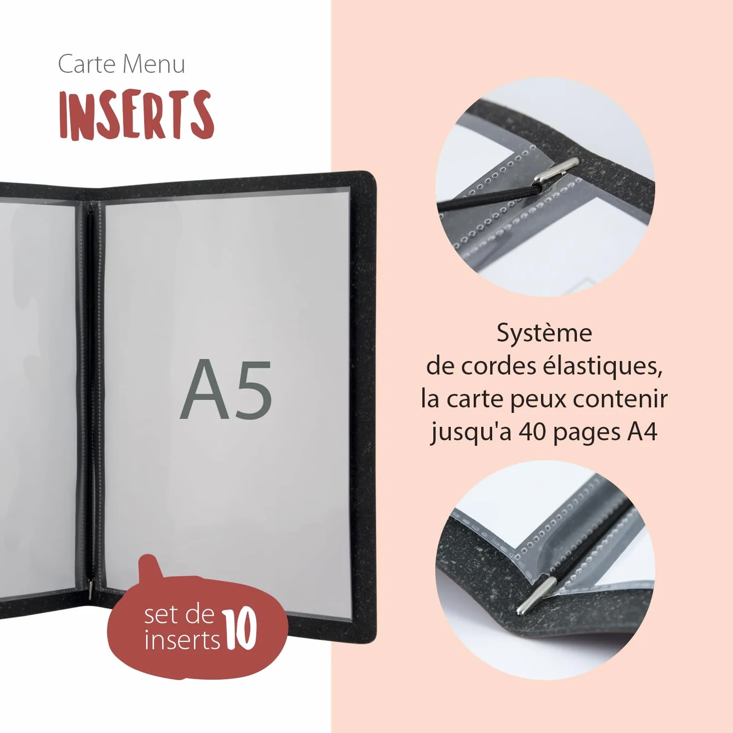 SECURIT Inserts Avec Pochettes Transparentes Doubles A5 Lot de 10 Pour Porte-Menu Carte des Vins Café Bar Restaurant