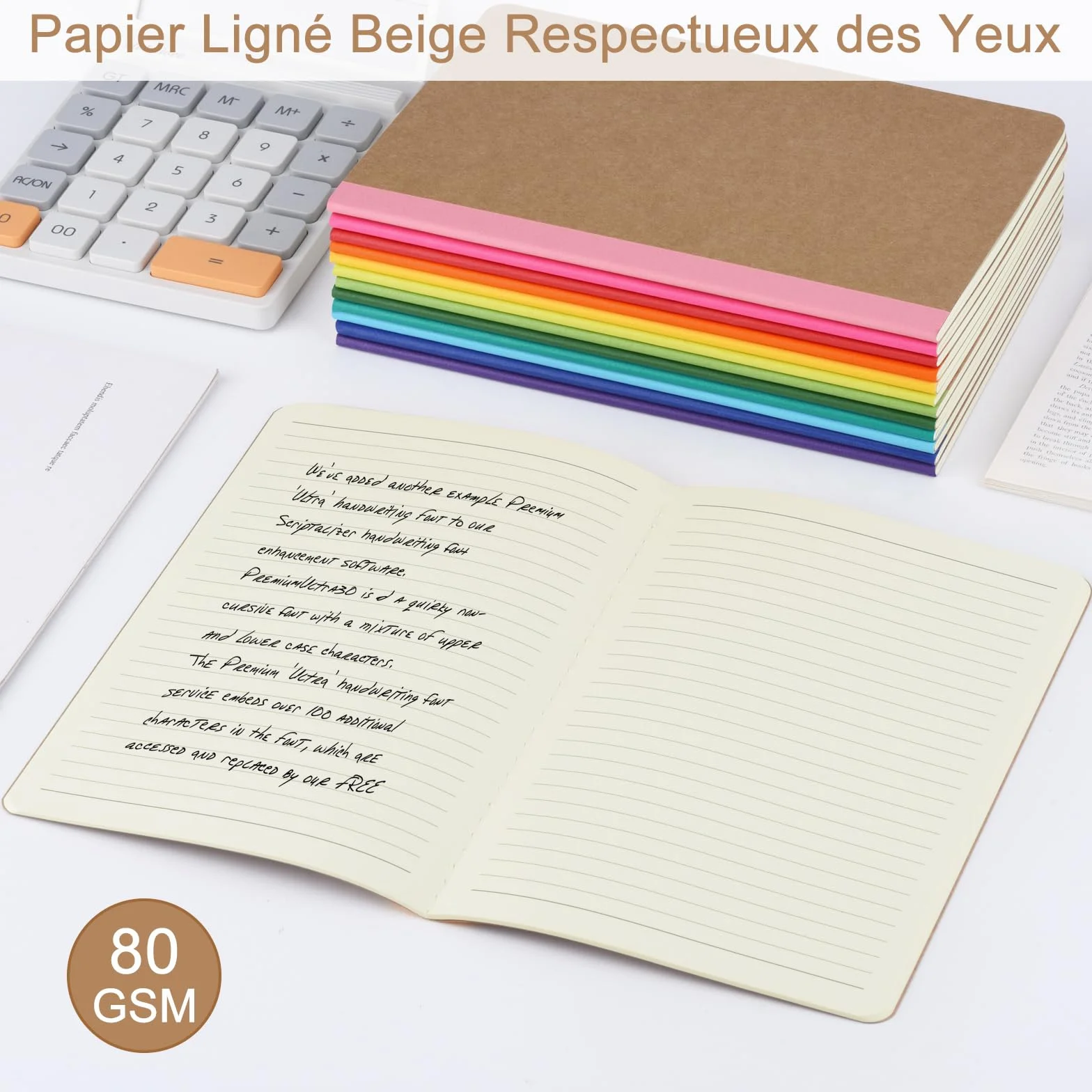 Cahiers Lignés avec Dos Arc-en-Ciel, Lot de 12 Blocs Carnet de Notes, Couverture Kraft, 60 Pages
