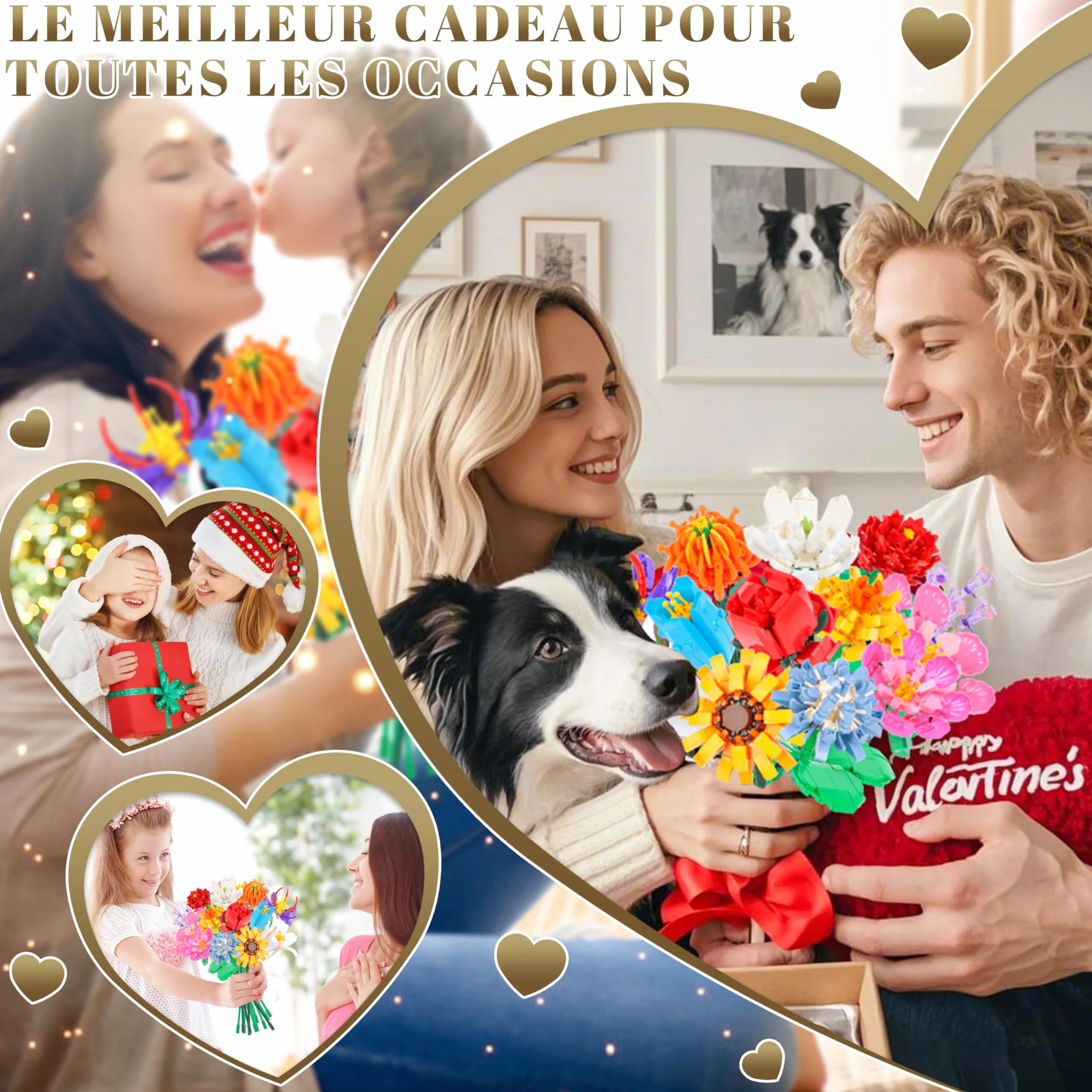 Kit de Construction Bouquet de Fleurs Charmofun, 1064PCS LED Blocs de Fleurs, 12 Types de Bouquets, Cadeau Fête des Mères Anniversaire Noël