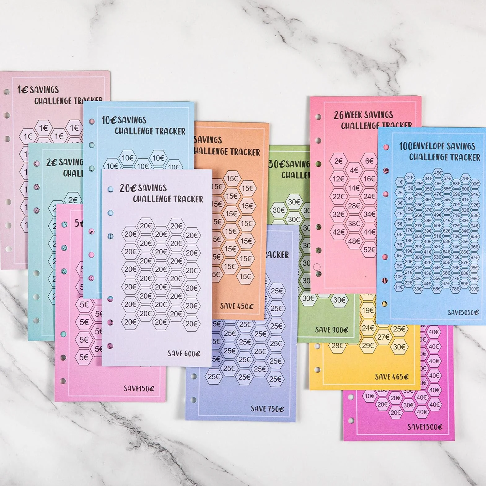 Lot de 100 enveloppes de défi pour économiser de l'argent - Traceur classeurs A6 - 48 pièces suivi défis classeurs 6 anneaux