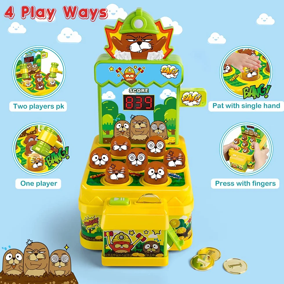 VATOS Marteau Jouet, Mini Banc d'Arcade Électronique avec 2 Marteaux, Jeu Éducatif pour Enfants 3-6 Ans