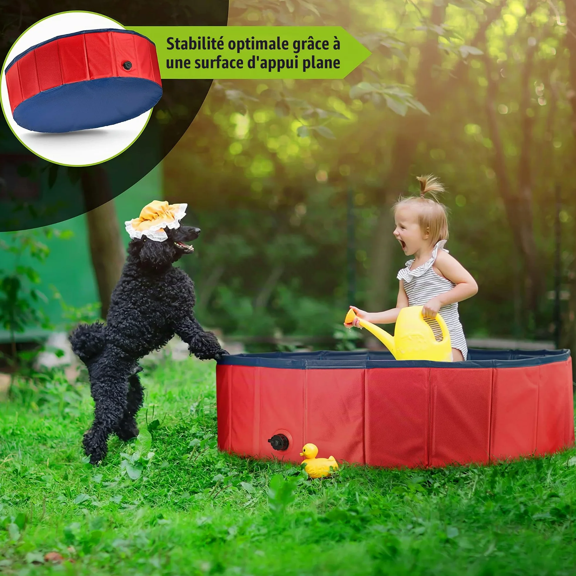 Piscine Pataugeoire pour Chiens - Stable, Pliable avec Valve de Vidange, Antidérapante, Bain de Balles pour Enfants
