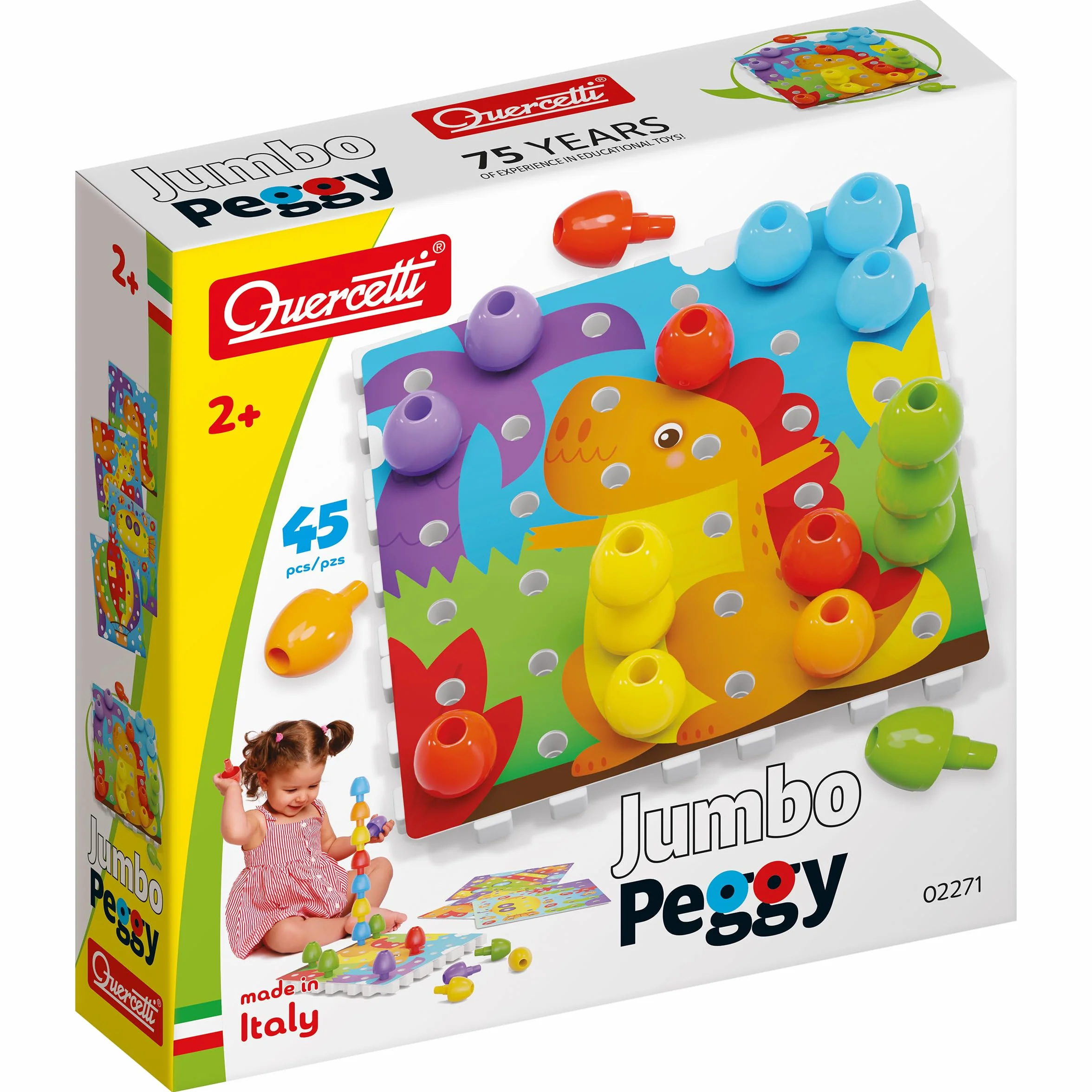 Quercetti Jumbo Peggy 45 pcs Jeux de Construction Mosaique Enfant 2 Ans + Motricité Fine Made in Italy
