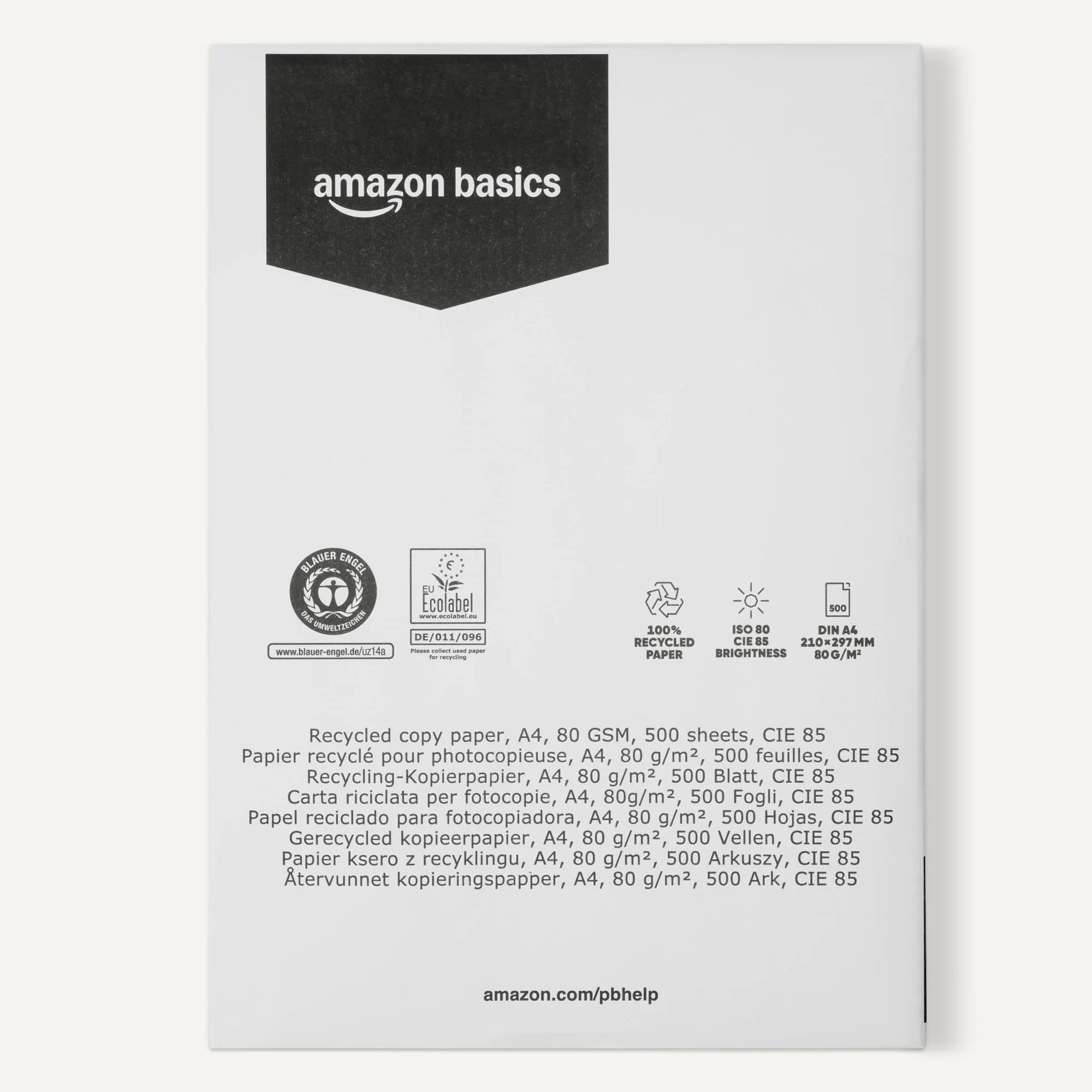 Amazon Basics papier A4 80g recyclé carton 5 ramettes 2500 feuilles