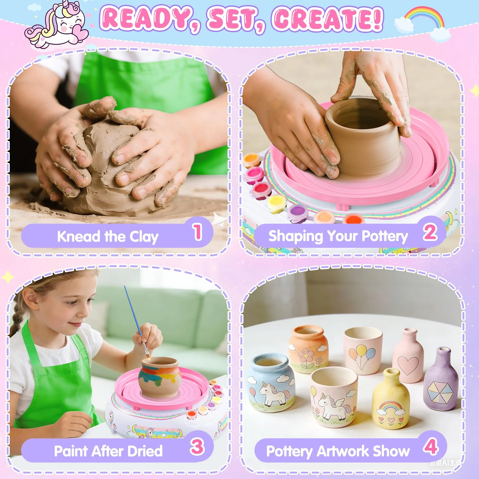 Tour de Potier Enfants 6-12 Ans Kit Complet DIY Débutants avec 3 Pâtes Auto-Durcissantes, Outils, Cadeau Anniversaire Garçons Filles Blanc