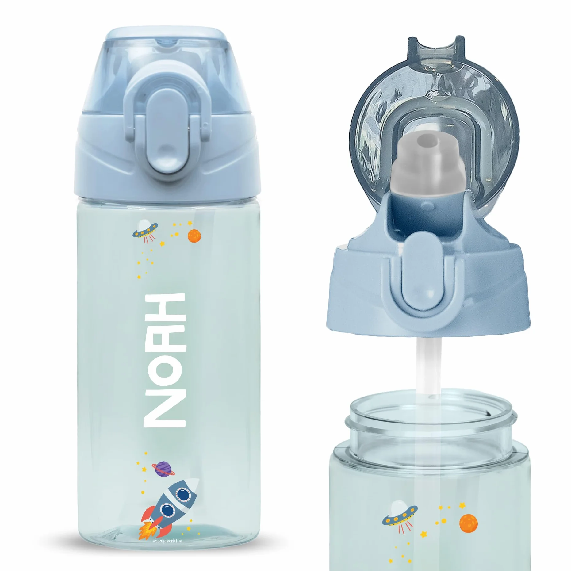 BIENMARQUER Gourde Personnalisable Enfant 450mL Bleu Clair Anti-Fuite