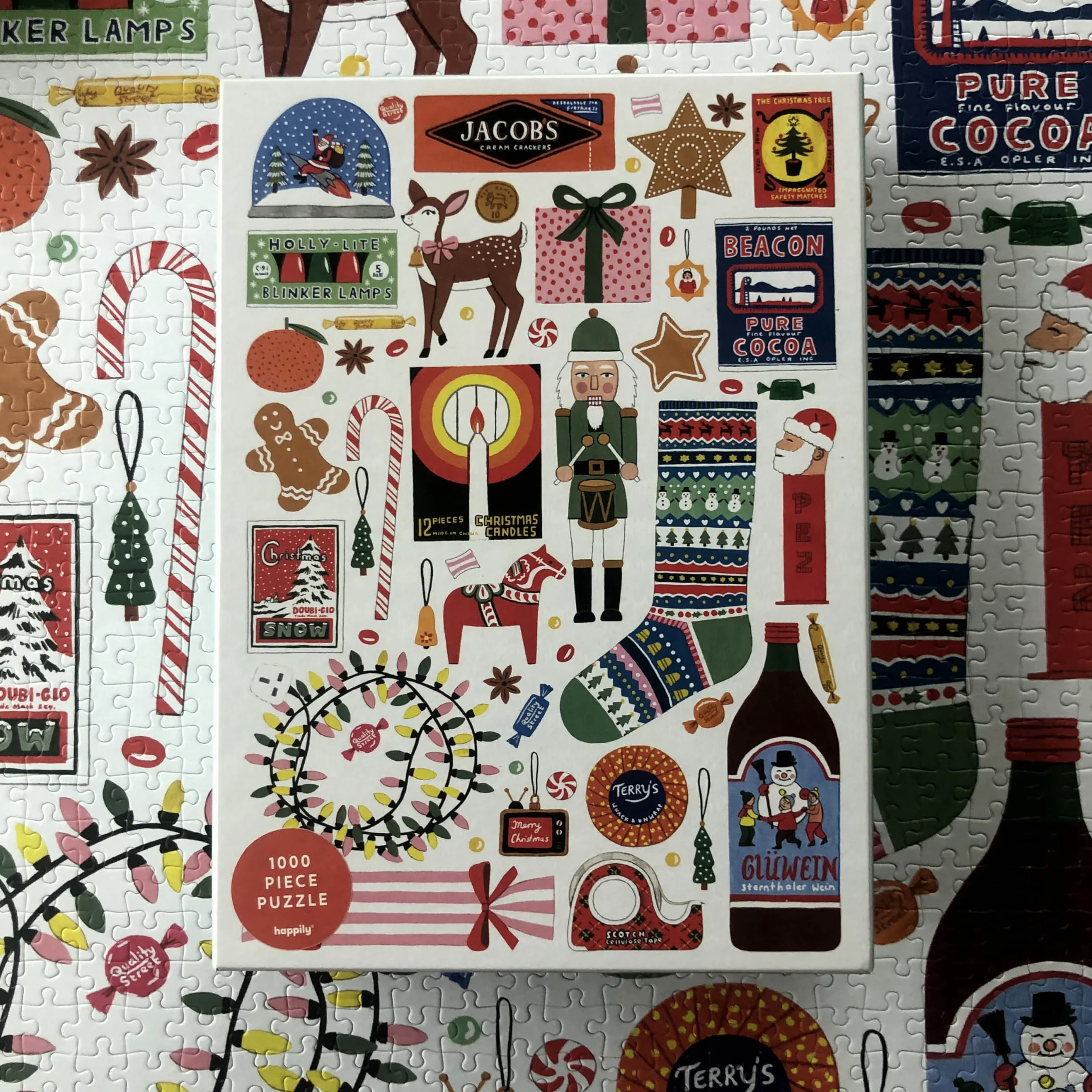 Puzzle de Noël de 1000 pièces pour adultes | Planche 100 % recyclée de qualité supérieure | Puzzle festif de 1000 pièces pour adultes | Cadeaux rétro | Puzzles Happily