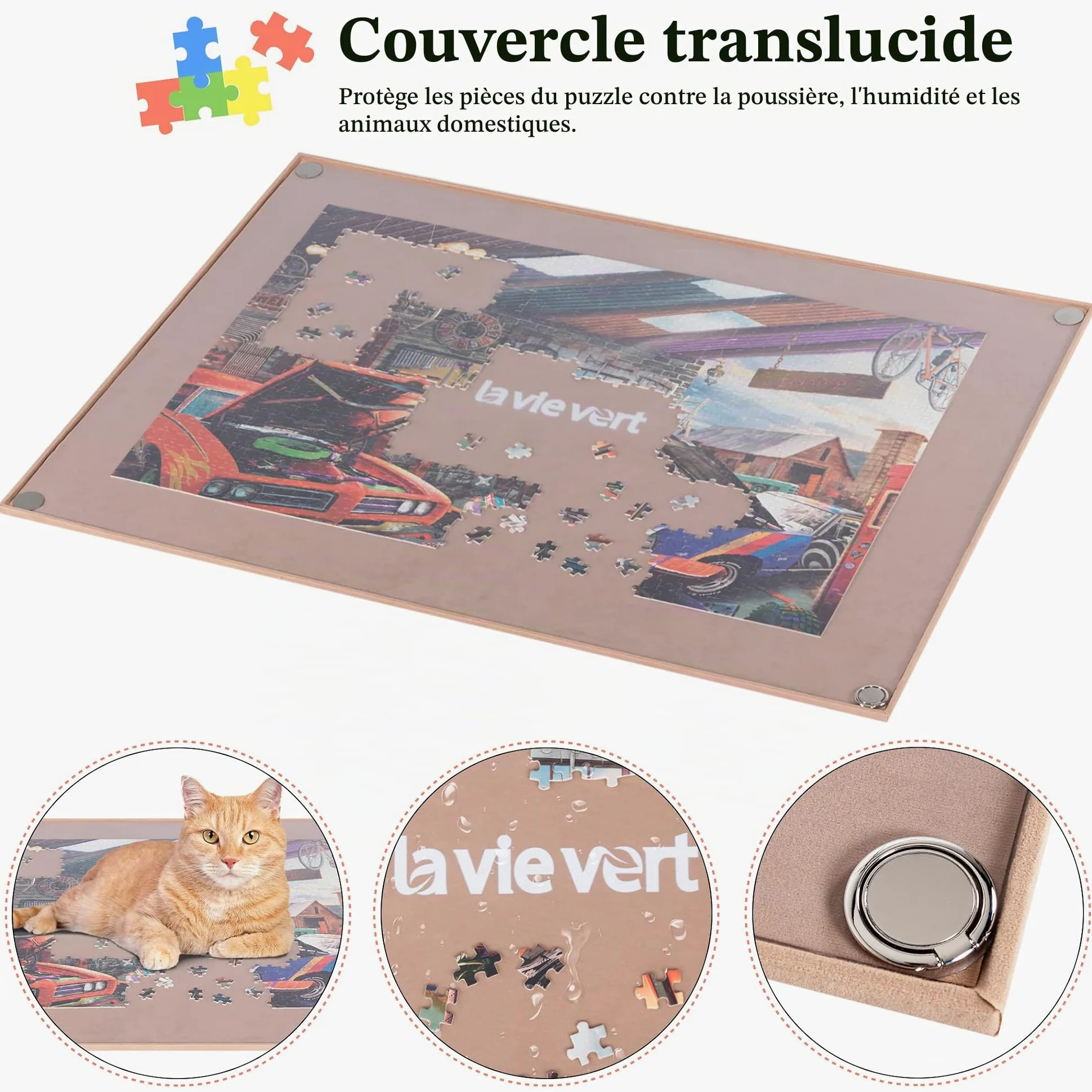 LAVIEVERT Planche de puzzle en bois avec housse anti-poussière – Tapis portable pour rangement de puzzle – Surface antidérapante – Capacité jusqu'à 1500 pièces – Kaki