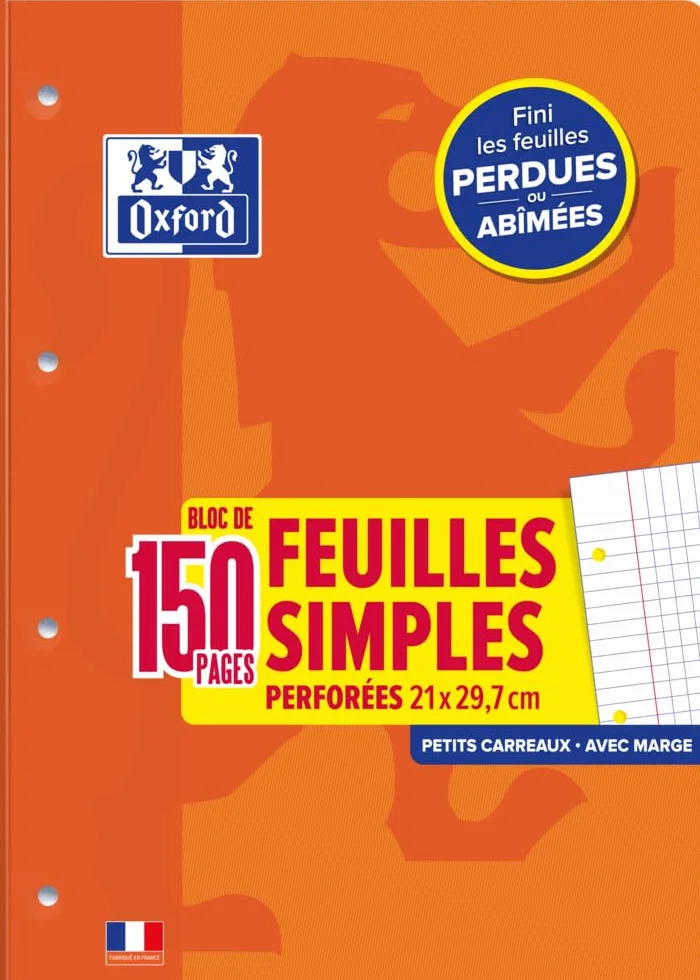 OXFORD Lot de 4 Bloc de Feuilles A4 Petits carreaux 5x5mm 150 Pages
