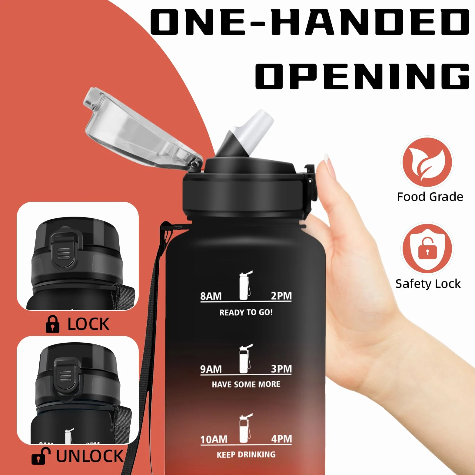 Gourde Sport 1.5L Anti-Fuite avec Paille et Marqueur de Temps, Bouteille Réutilisable pour Running Escalade