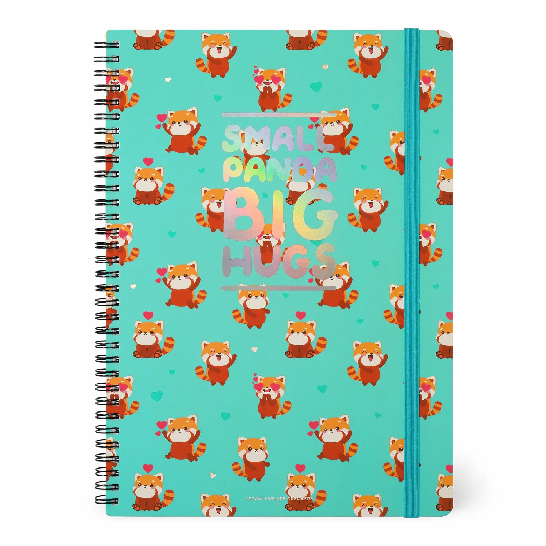 Legami Cahier à rayures A4 Spiral Notebook Maxi 160 pages détachables papier FSC élastique fermeture 21 x 29 cm Red Panda
