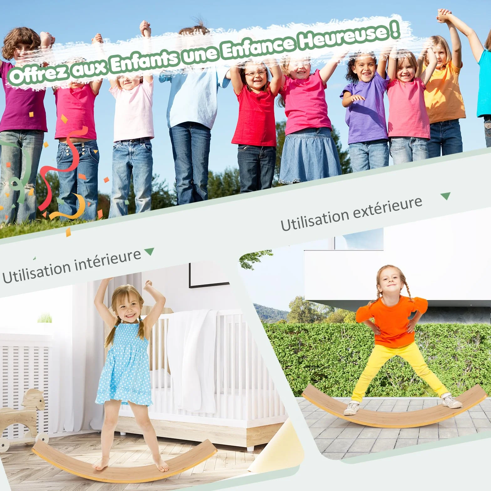 GOPLUS Arche d'équilibre Montessori Enfants Bambou 150 kg 90x30x16,5 cm