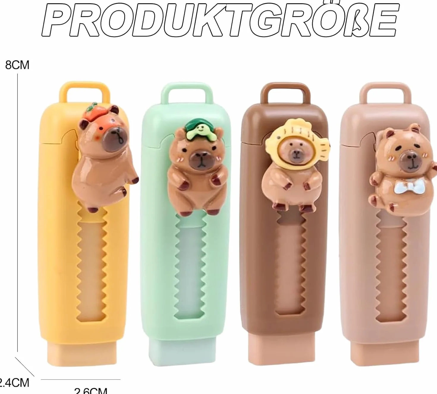 Gommes Capybara Rétractables - Gomme à Effacer Coulissante pour Enfants, Mécanisme Push-Pull, Fournitures Scolaires Originales