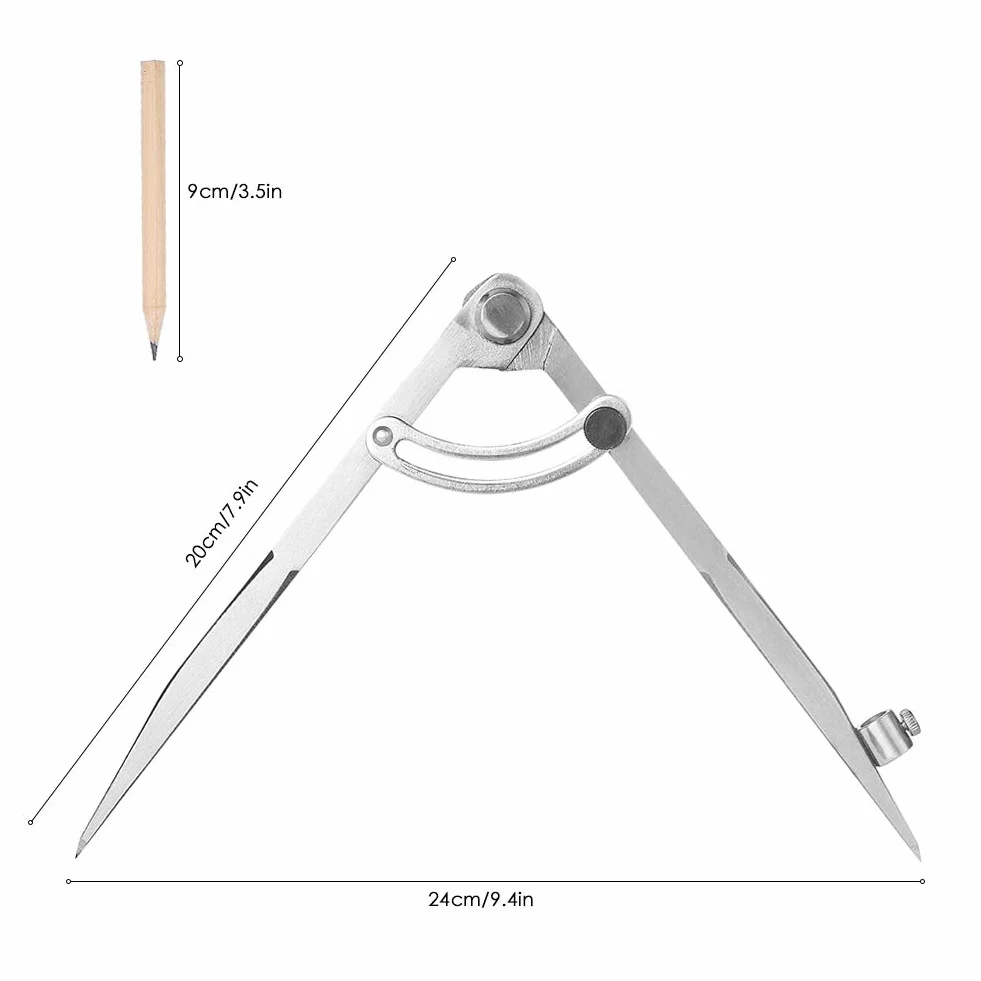 Geluode Grand compas professionnel 20,3 cm pour menuiserie géométrie dessin avec aile porte-crayon