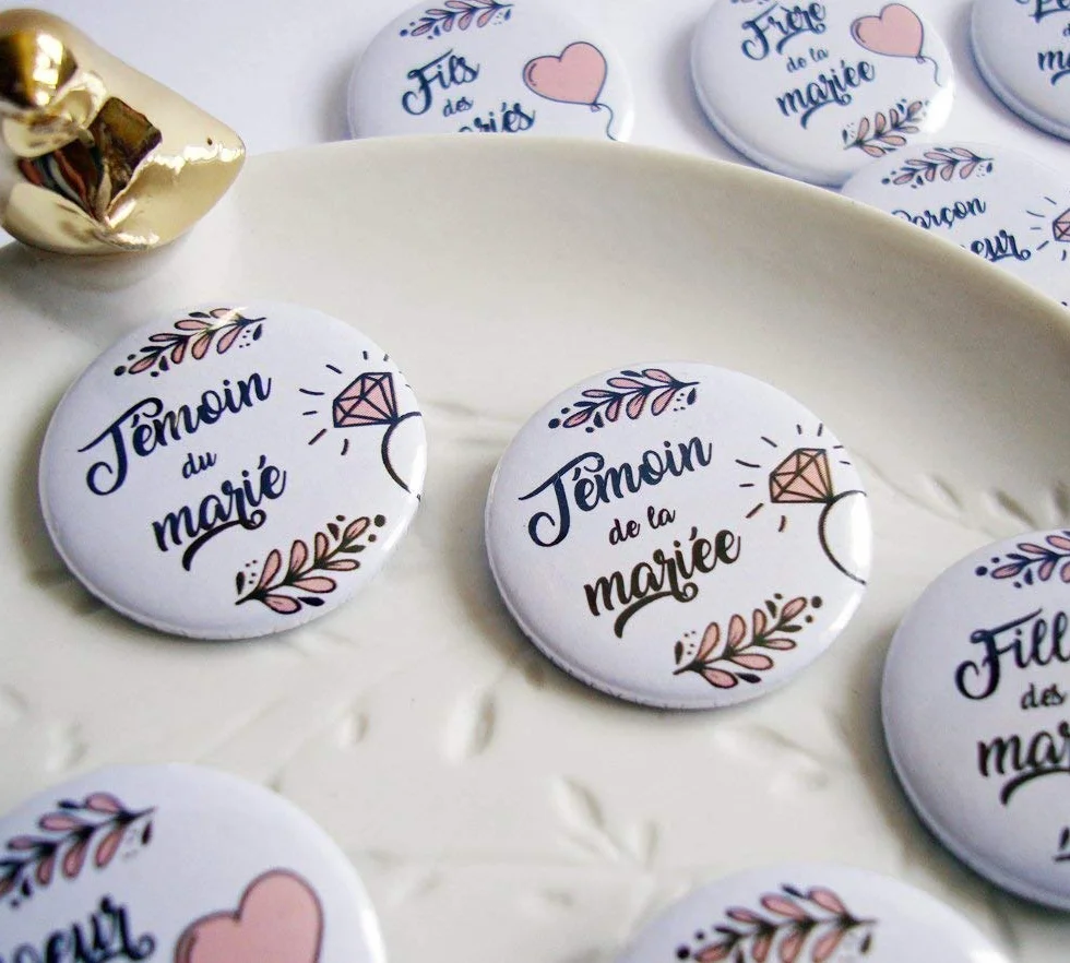Badges de mariage pour témoins et famille, invités