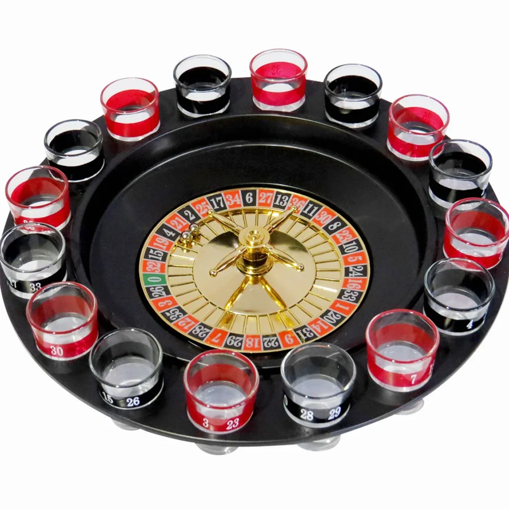 Roulette en Verre avec 2 balles et 16 Verres à Shot Style Casino