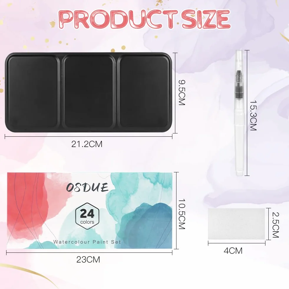 Kit de Peinture Aquarelle 24 Couleurs avec Brosses et Éponges, Palette de Poche pour Artistes